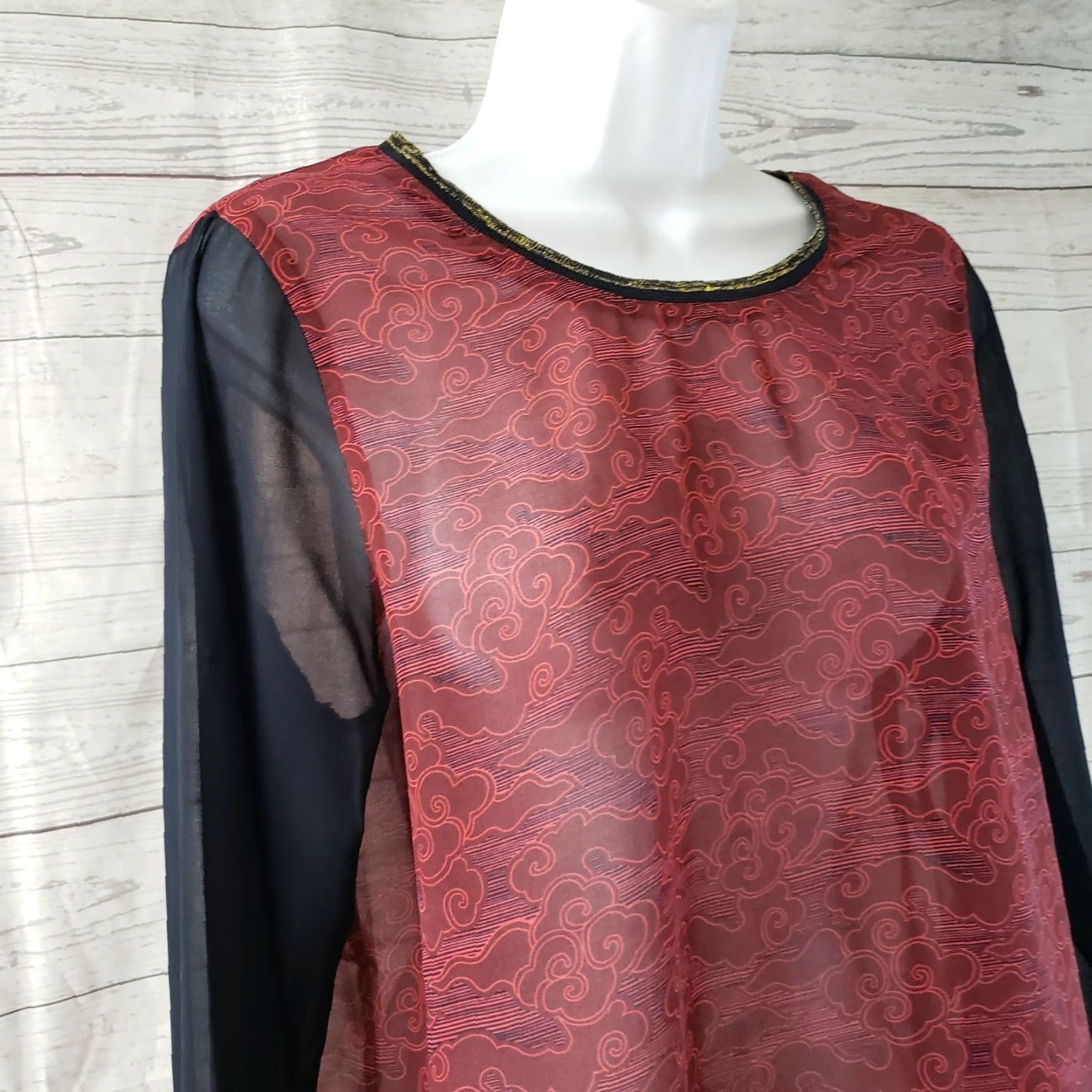 Scotch & Soda Scotch & Soda Maison Scotch Womens Blouse Size 2 Long Sleeve Maroon Red Sheer Polyester Round Neck Womens Size XS / US 0-2 / IT 36-38 - 2 Thumbnail
