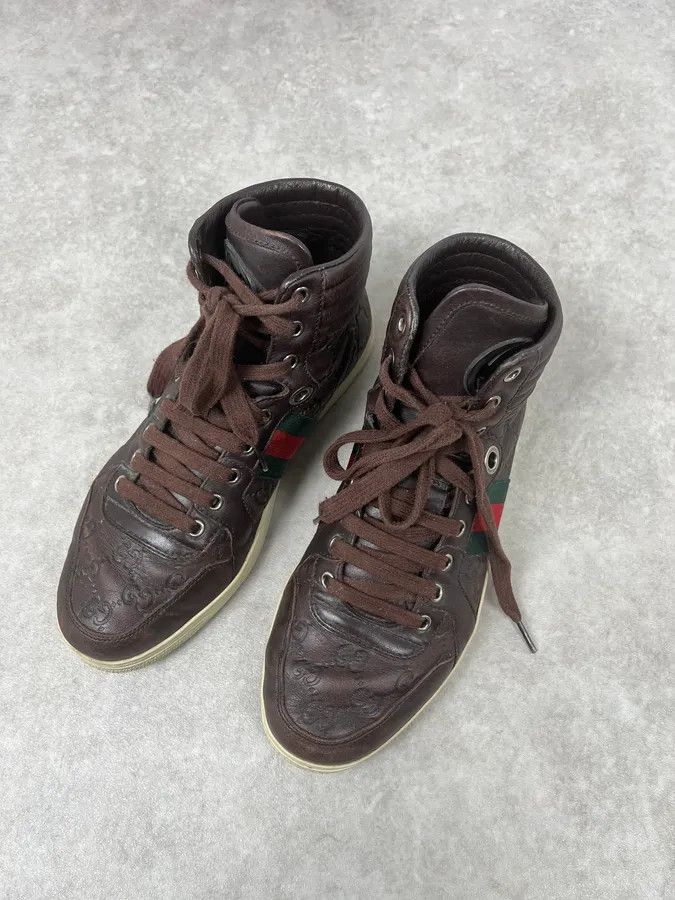 Gucci 2000s Gucci Brown Signature Monogrammed Leather High Sneakers Size US 7 / EU 40 - 4 Thumbnail