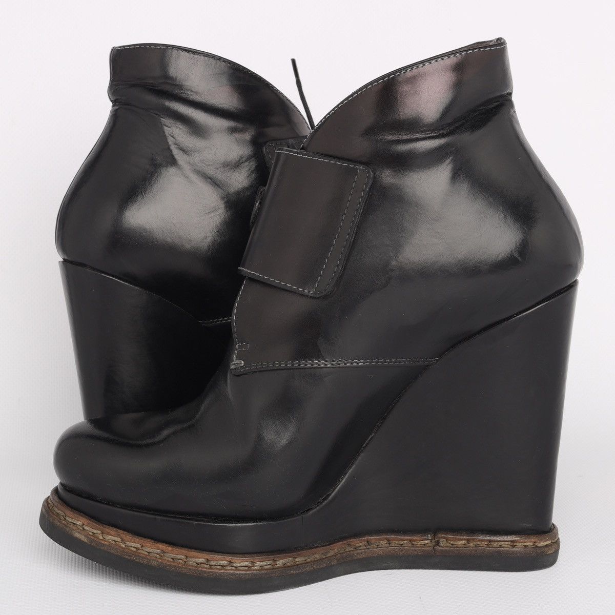 Jil Sander Jil Sander Leather Black Hi Heel Boots Platform Wedge Buckle Size US 6 / IT 36 - 12 Thumbnail