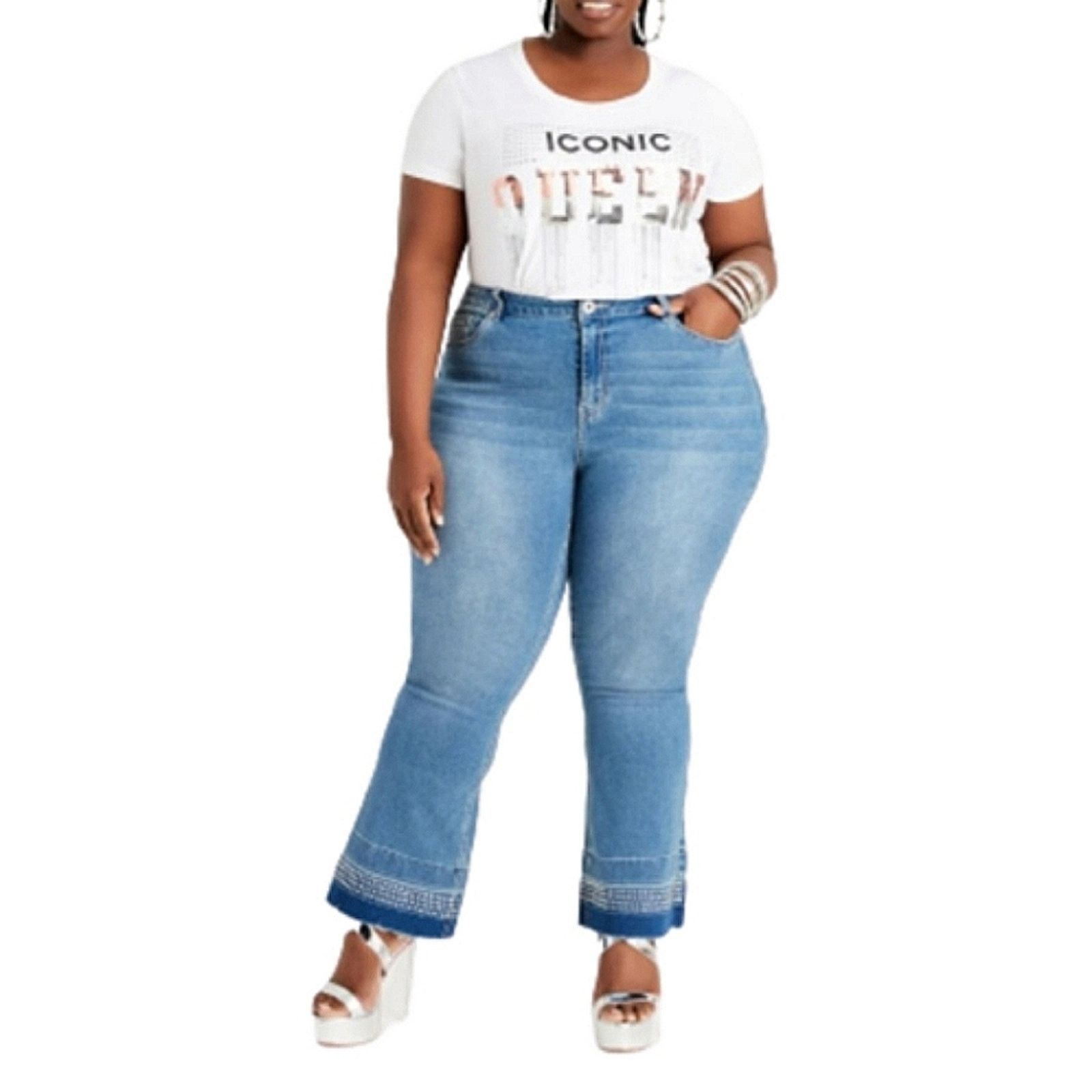 Other Medium Wash ☆ Rhinestone Trimmed ☆ Wide Leg Jeans 32w ☆ NWT Size 32" / US 10 / IT 46 - 5 Thumbnail