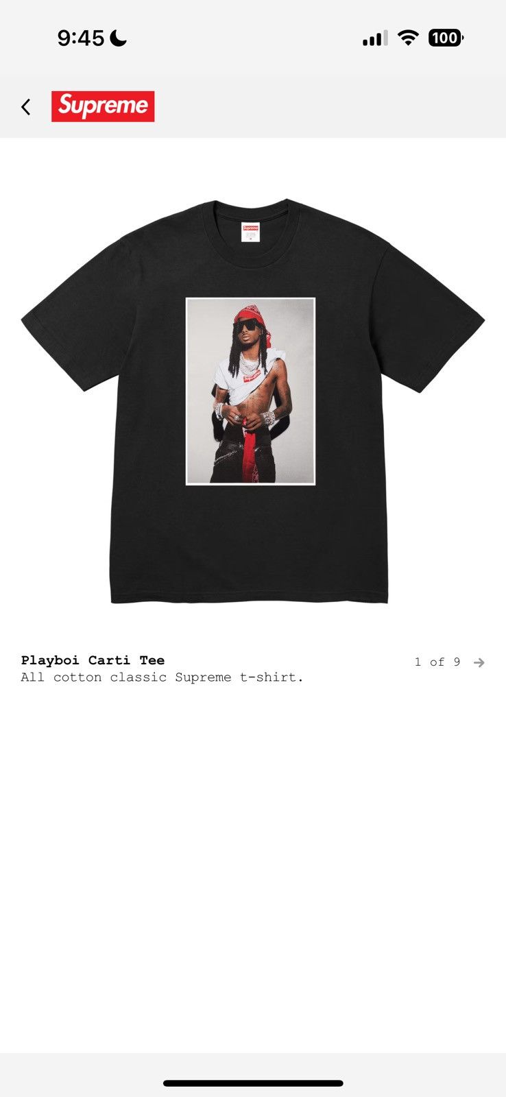 【XL】Supreme Playboi Carti Tee Black Supreme Playboi Carti Tee Black Men's - FW25 - US