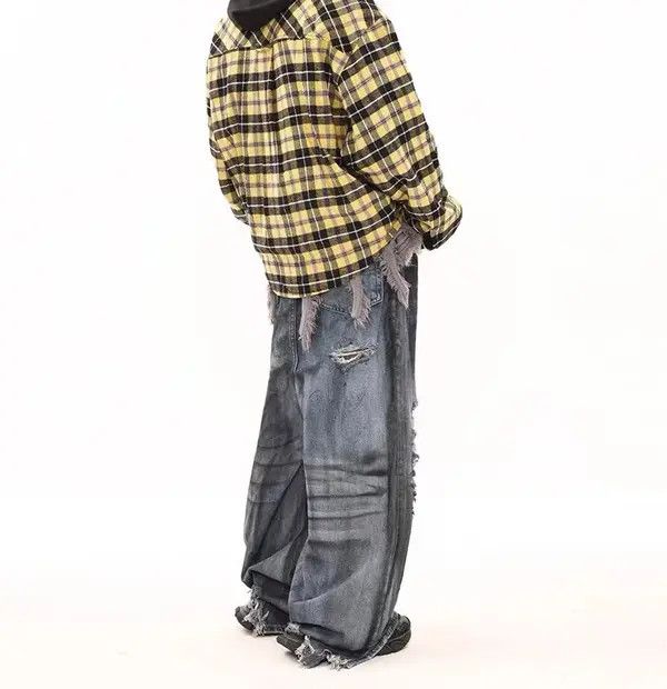Vintage VIBE Vintage washed corrugated ripped wide-leg jeans Size US 34 / EU 50 - 5 Thumbnail