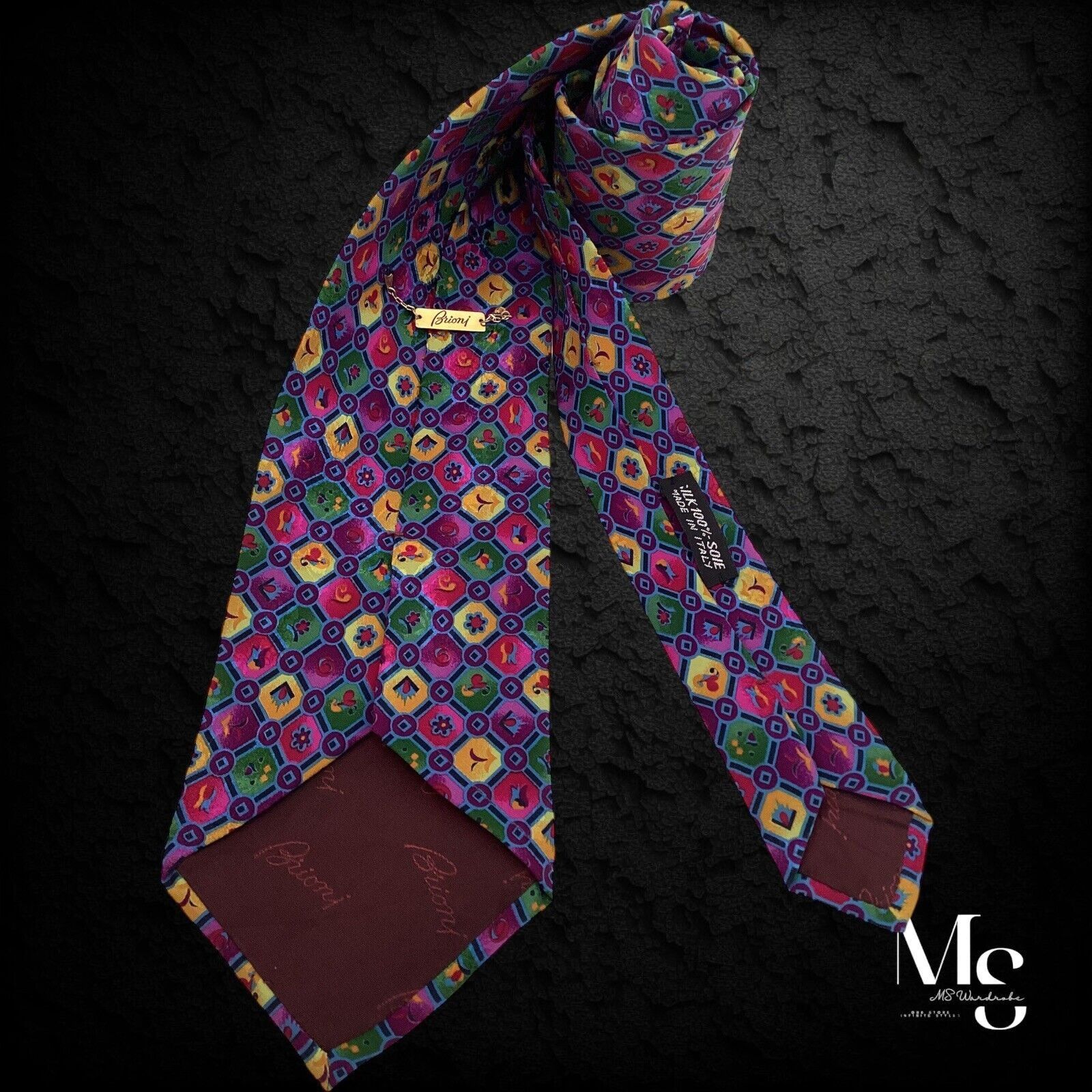 Brioni BRIONI Burgundy Green Geometric Floral Silk Tie H.Made Italy Size ONE SIZE - 2 Thumbnail