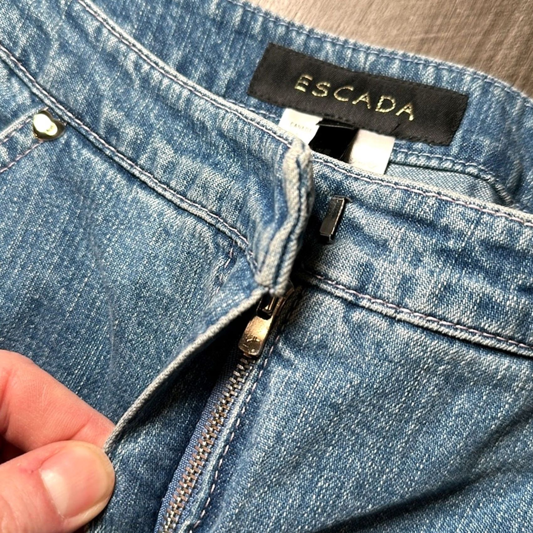 Escada ESCADA Denim Bow Split Hem Jeans 38 (US 8) Blue Women 8 Regular Flared Jeans Size 30" / US 8 / IT 44 - 6 Thumbnail