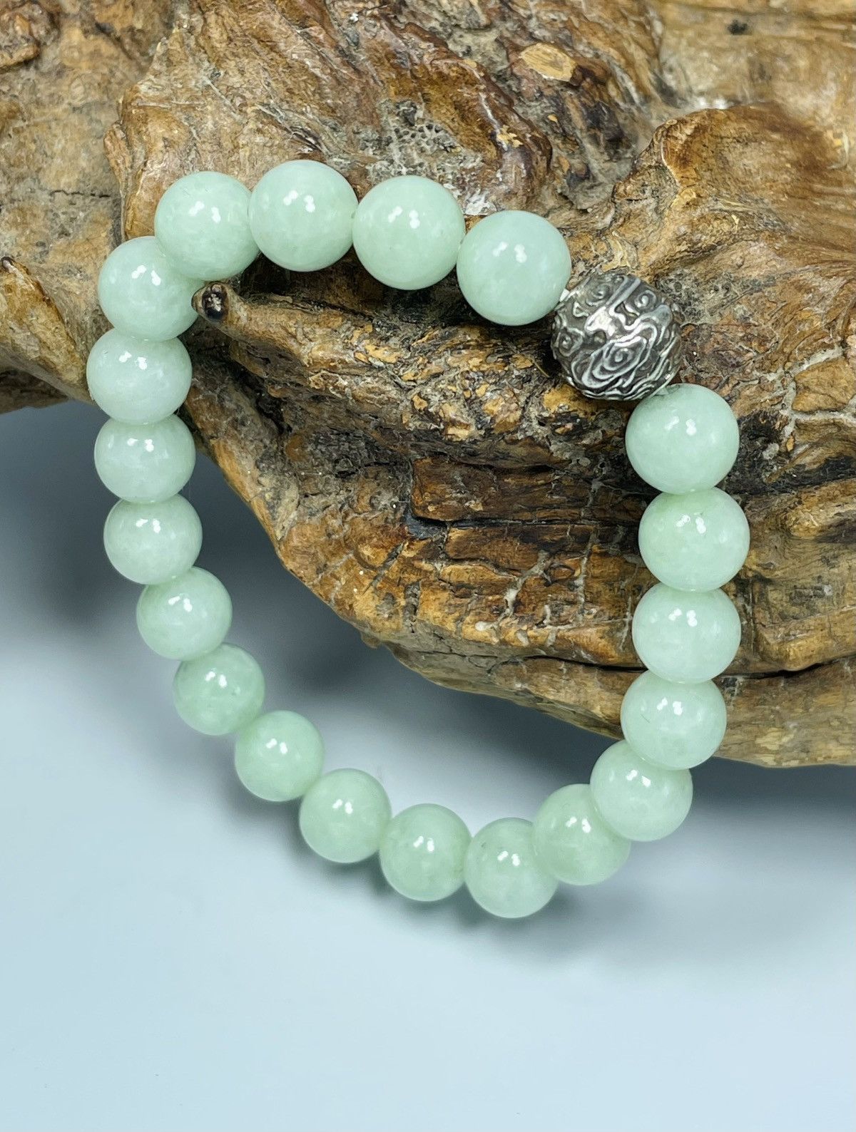 Handmade Icy Translucent Untreated Jadeite Jade Beaded Bracelet Size ONE SIZE - 5 Thumbnail