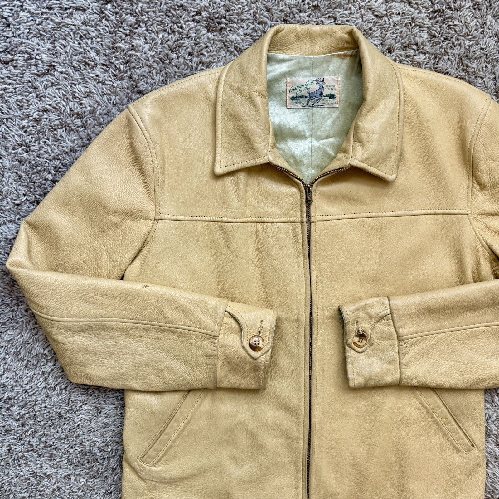 Vintage RARE Vintage Deerskin Leather Jacket Light Yellow Full Zip Size US M / EU 48-50 / 2 - 3 Thumbnail