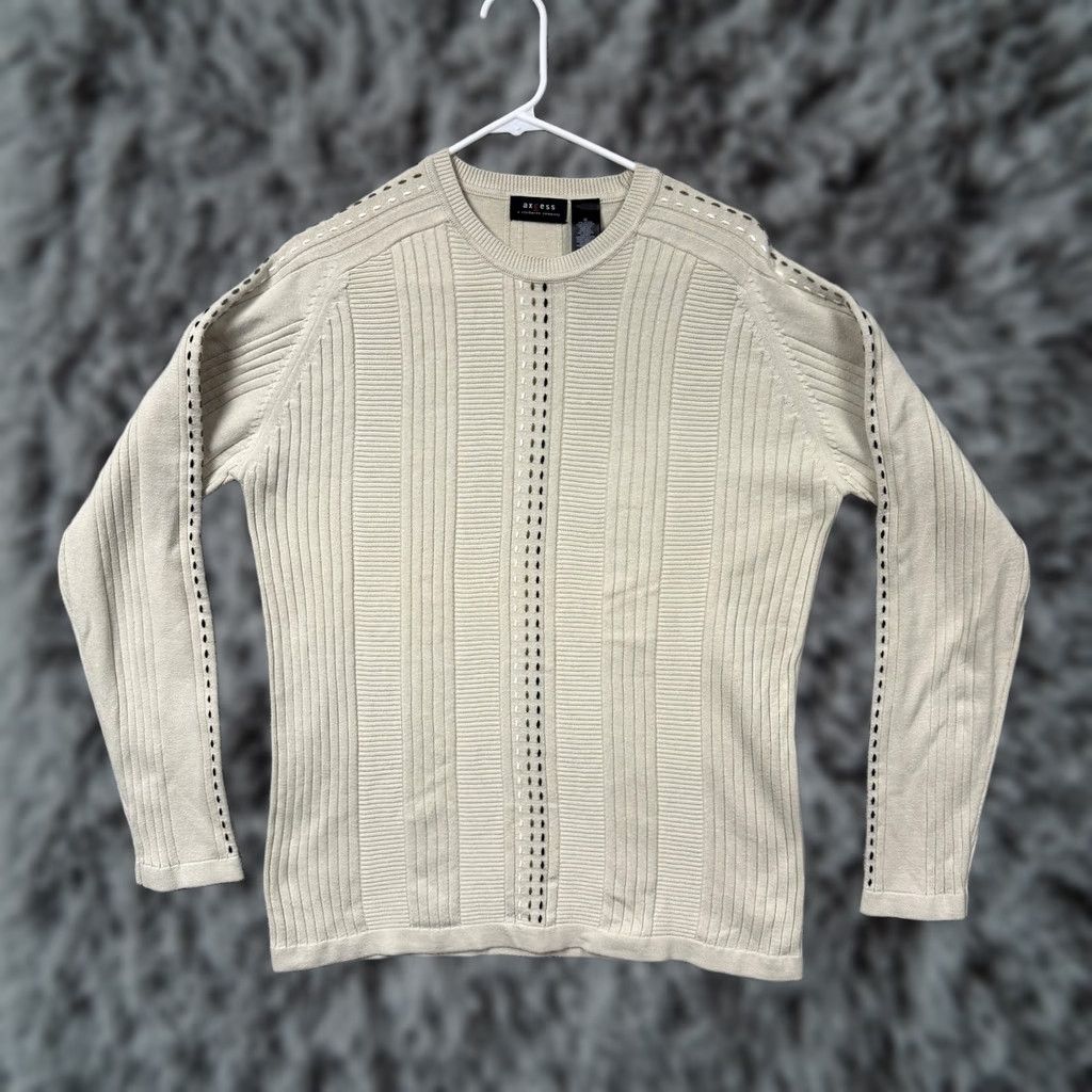 Vintage VINTAGE Axcess Sweater Men M Crew Neck Textured Knit Beige 90s Hip Hop Streetwear Biggie Casual Size US M / EU 48-50 / 2 - 1 Thumbnail