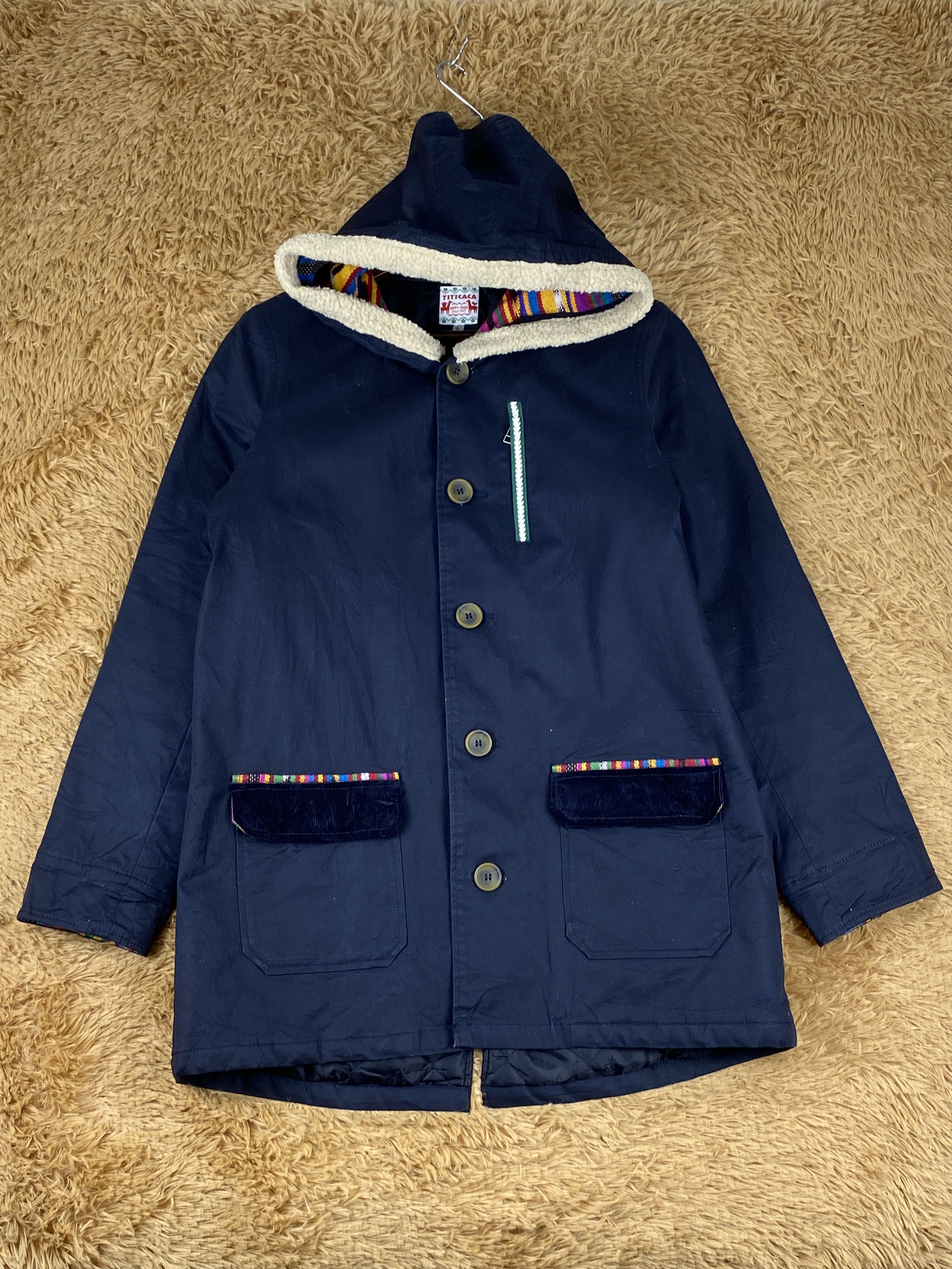 image of Vintage Titicaca Hoodie Quilted Lining Jacket in Dark Blue, Women's (Size Large)