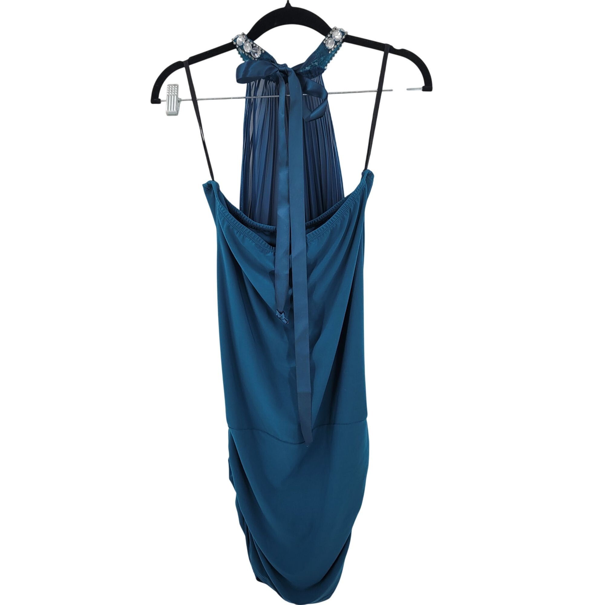 Vintage Vtg Sexy Shear Mini Party Dress Sz M Teal Jeweled Pleated Ha Size M / US 6-8 / IT 42-44 - 10 Thumbnail