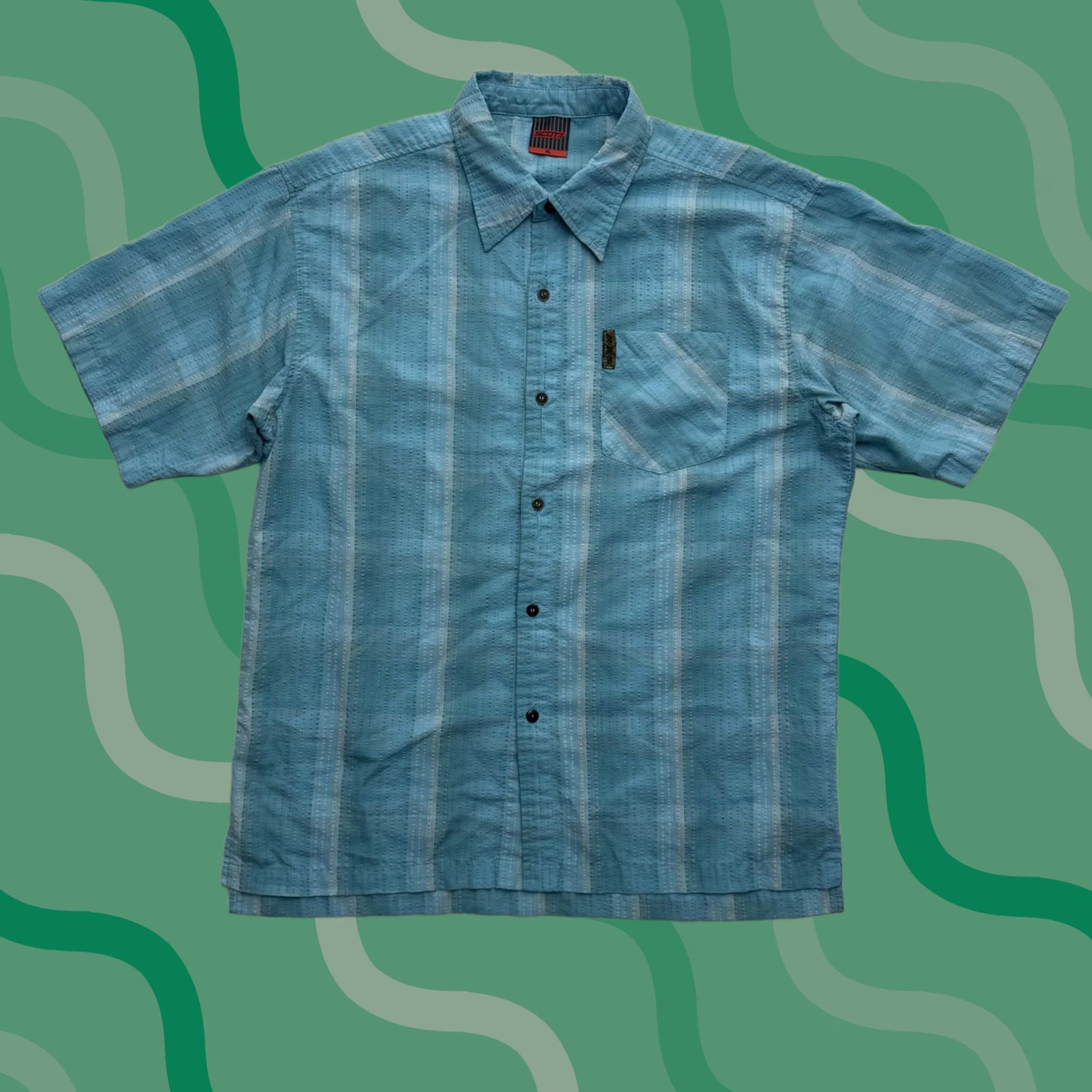 Vintage SCOTT Shirt Mens XL Blue Striped Textured Woven Casual Button Up Short Sleeve Size US XL / EU 56 / 4 - 1 Thumbnail