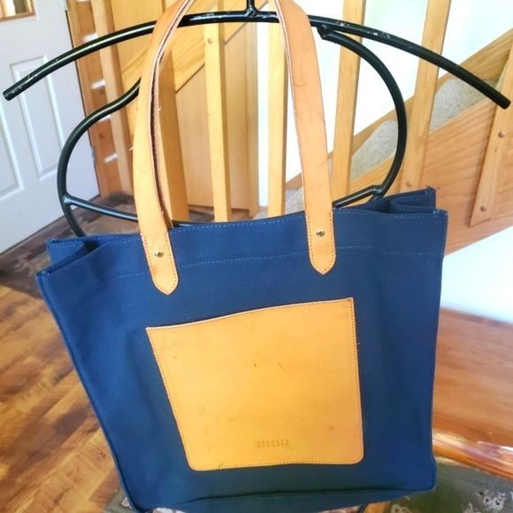 Barneys New York + Canvas Blue & Leather Handled Tote with P