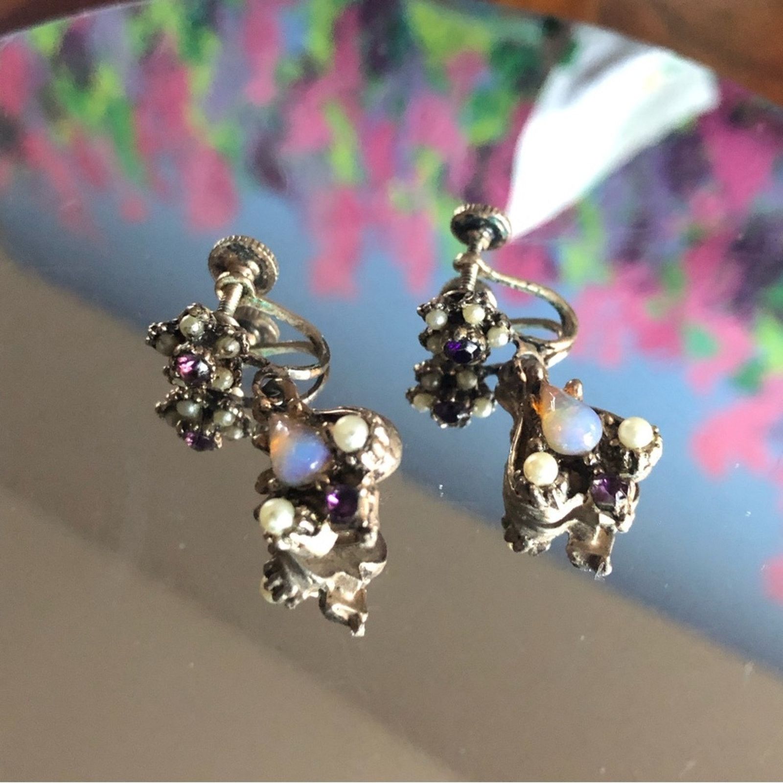 Other Antique teardrop opalite amethyst mini pearl earrings Size ONE SIZE - 5 Thumbnail