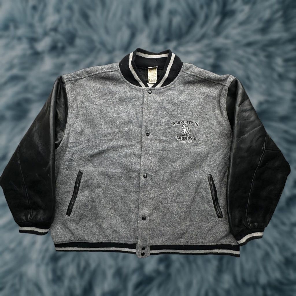 Disney VINTAGE Disney Grumpy U Wool Blend Varsity Bomber Jacket Men 2XL Gray Faux Leather Snap TEARS Jackets Mens Size US XXL / EU 58 / 5 - 1 Thumbnail