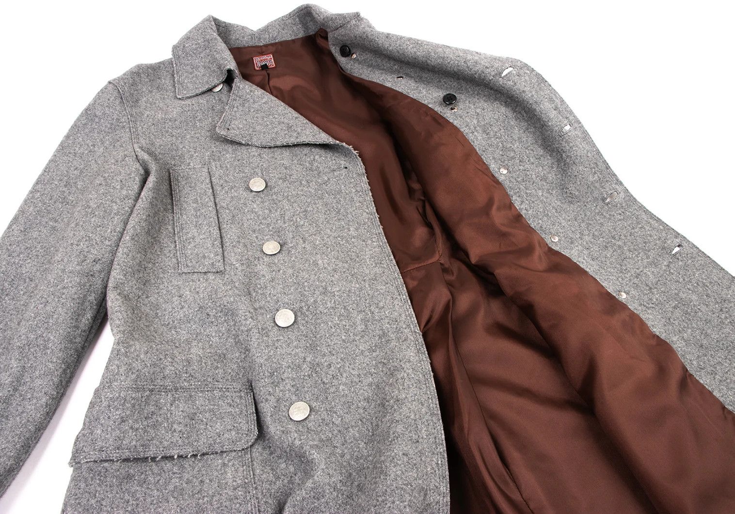 Jean Paul Gaultier Wool Nylon Blend Metal Logo Button Long Double Coat Gray 48 Size US M / EU 48-50 / 2 - 11 Thumbnail