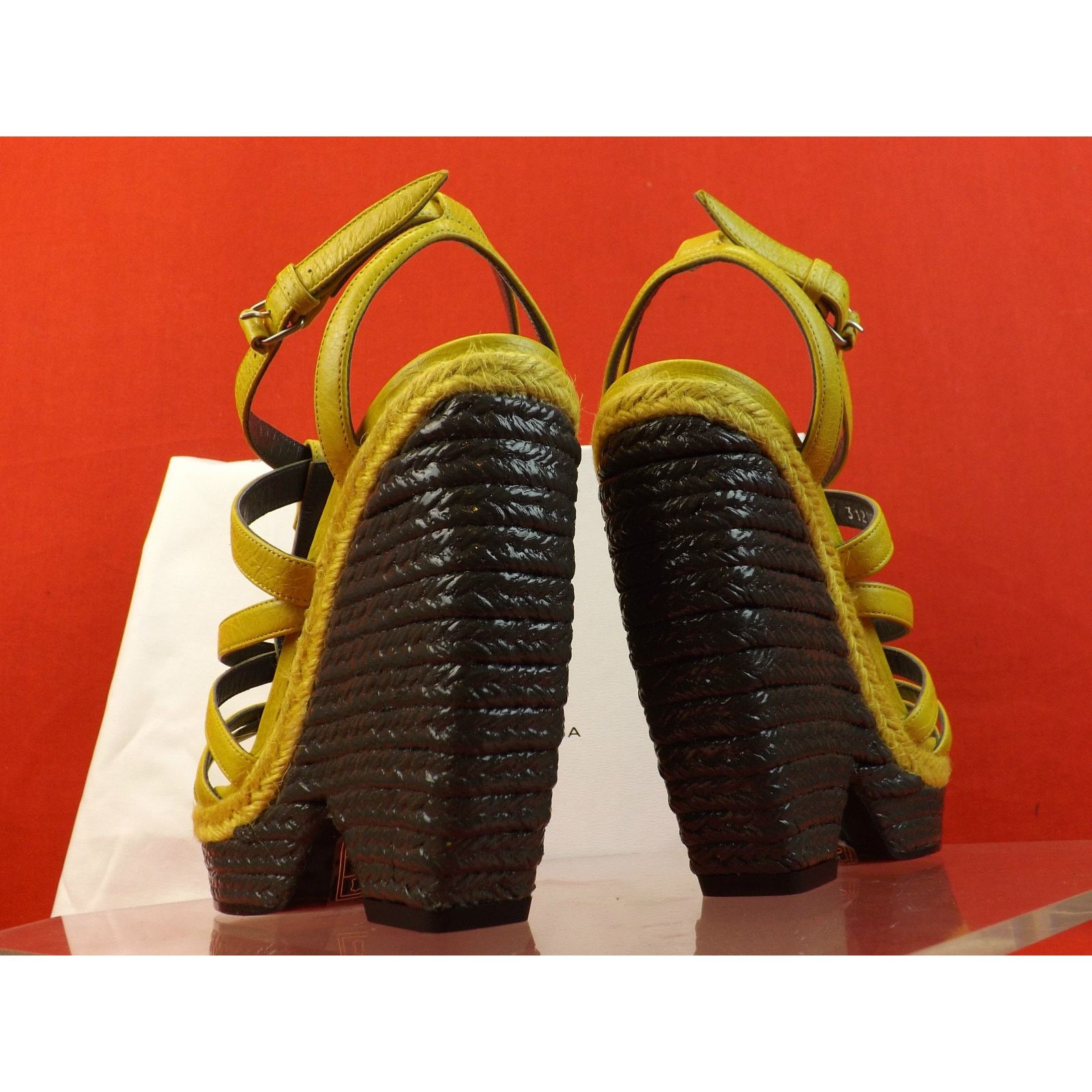 Balenciaga BALENCIAGA ARENA YELLOW LEATHER WEDGE STUDDED SANDAL 40 $745 Size US 10 / IT 40 - 8 Thumbnail
