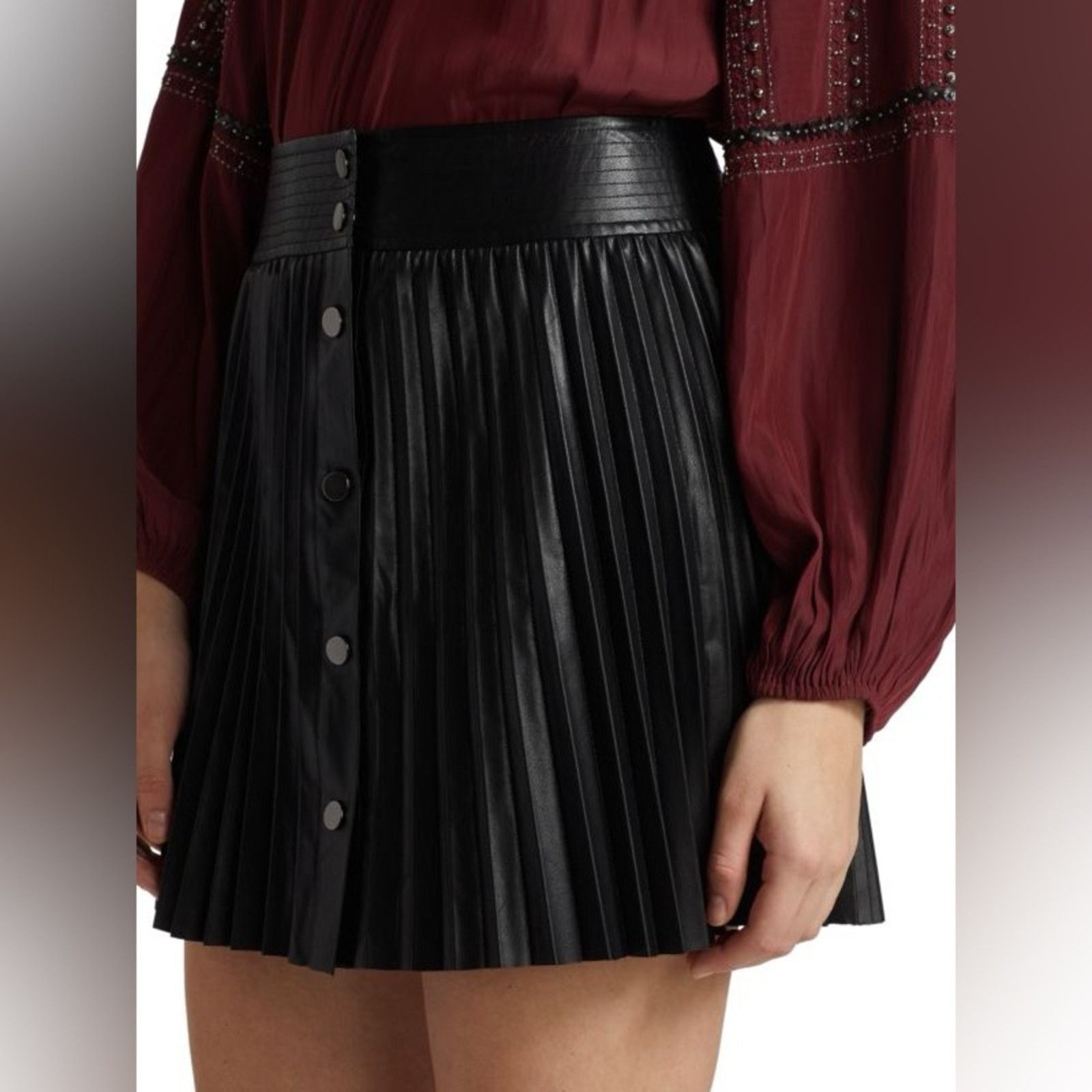 Ramy Brook Ramy Brook Anya Vegan Leather Pleated High Waisted Skirt XS Size 25" / US 0 / IT 36 - 3 Thumbnail