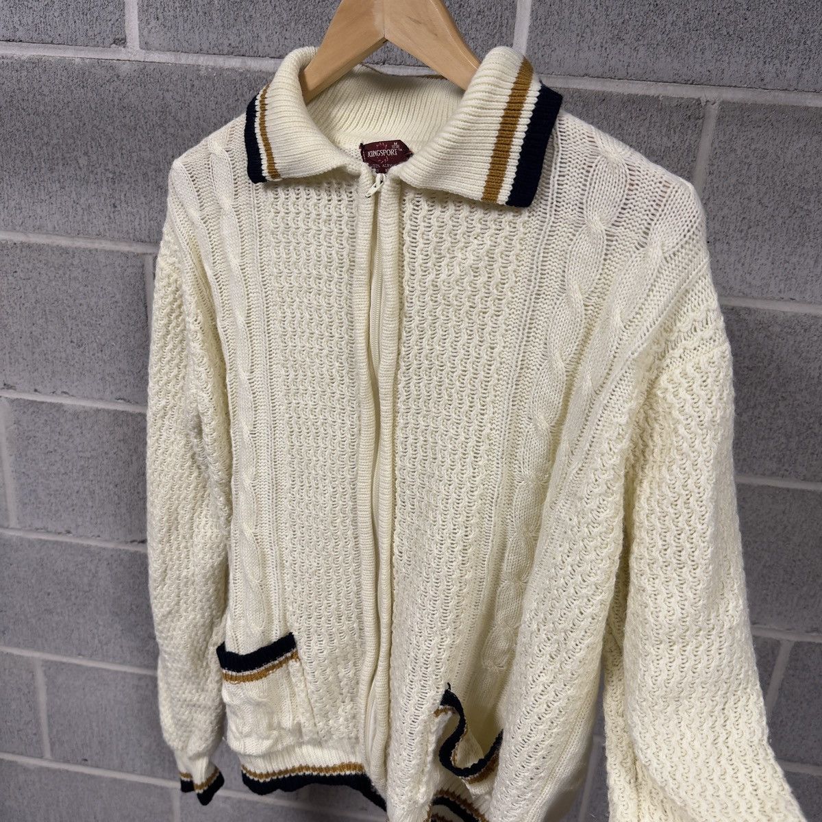 Vintage 60s Acrylic Cable Knit Golf Zip Sweater ERD Grunge Preppy Size US M / EU 48-50 / 2 - 3 Thumbnail