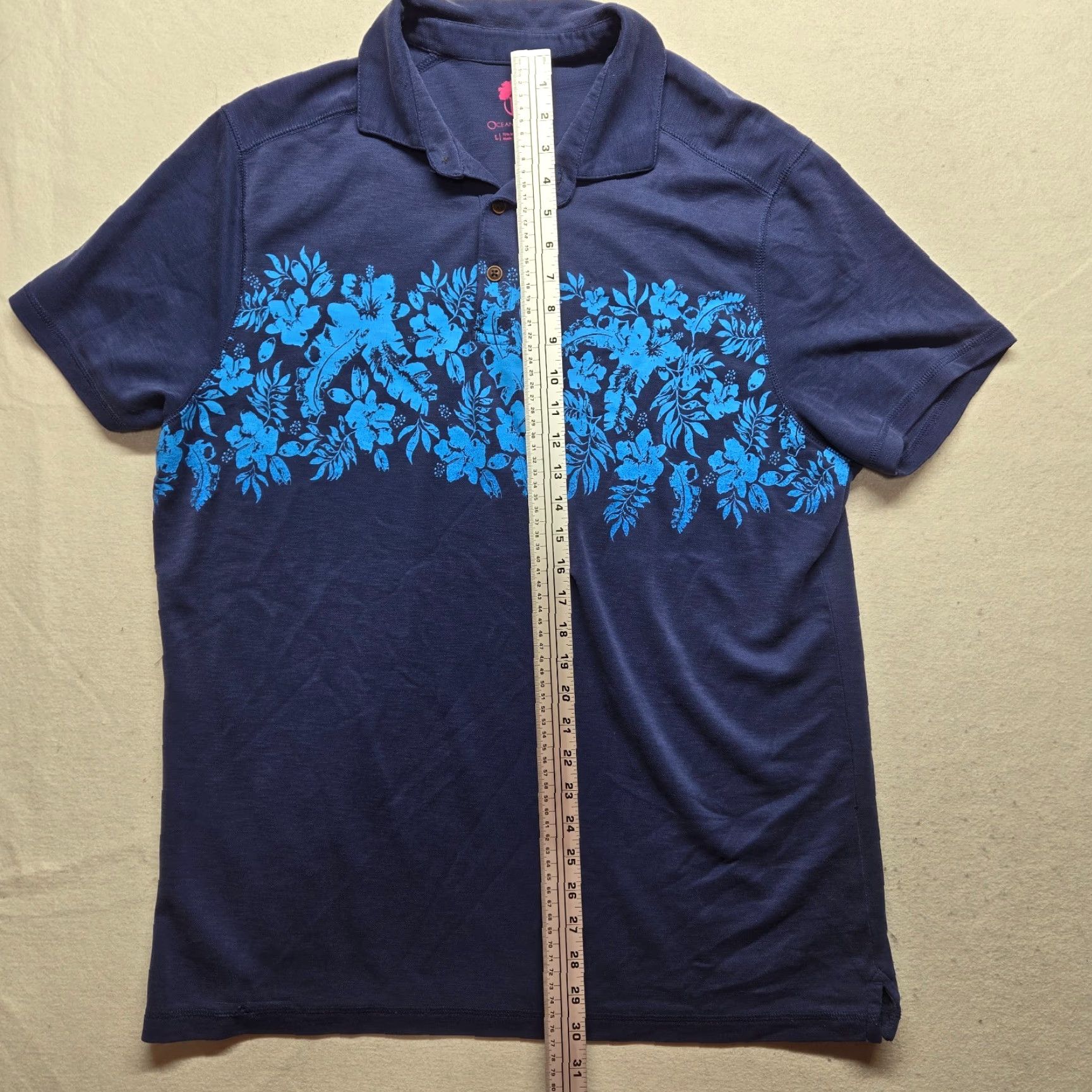 Vintage Ocean & Coast Shirt Mens L Blue Floral Short Sleeve Button-Up 80s 90s Hawaiian Cotton Blend Size US L / EU 52-54 / 3 - 5 Thumbnail