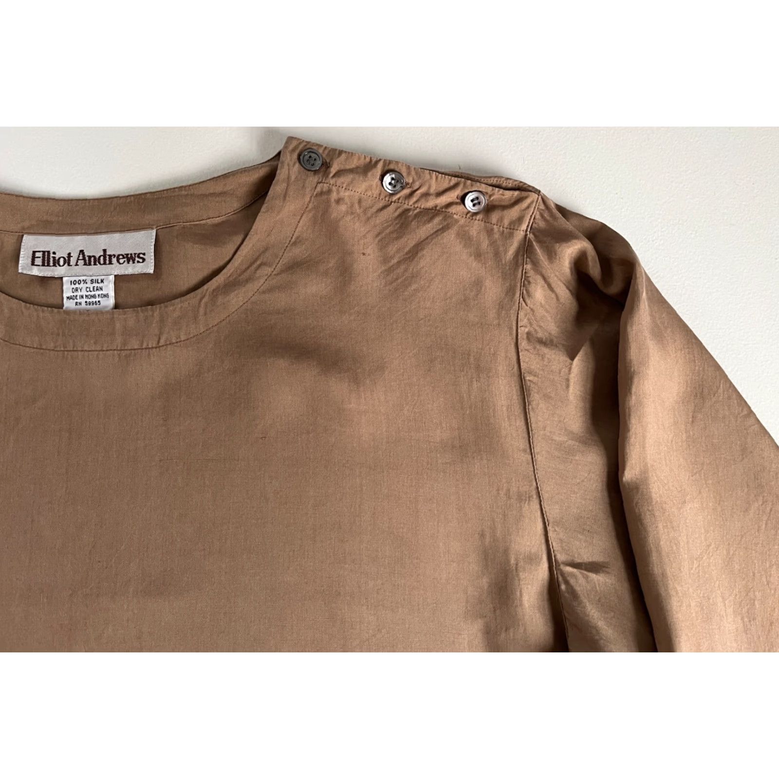 Vintage VINTAGE Women's Elliot Andrews Blouse Shirt 90s Silk Long Sleeve Sz 8 Brown Capricious Style Women’s Size M / US 6-8 / IT 42-44 - 4 Thumbnail