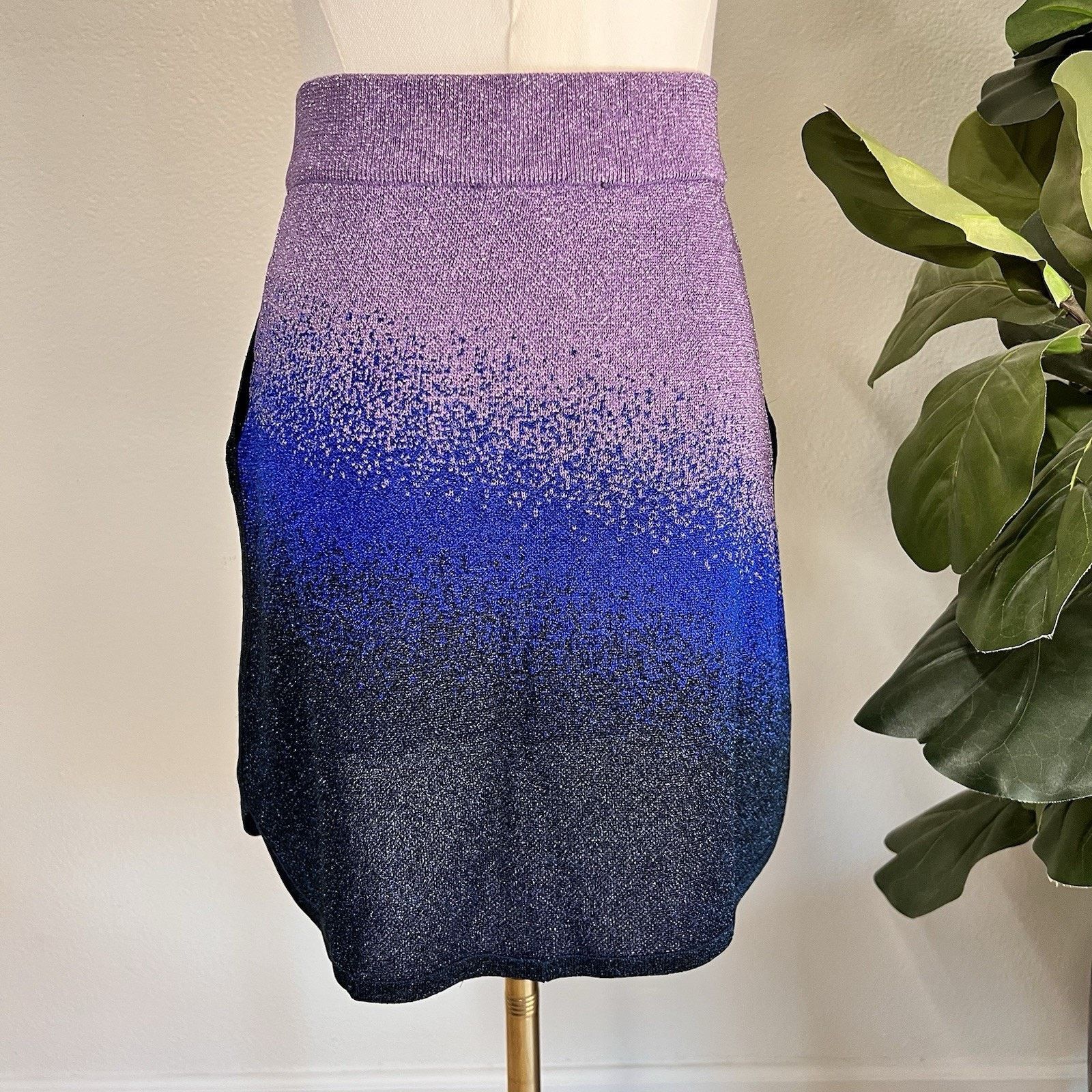 Maje maje Miniskirt Purple Blue Ombré Going Out Metallic Zip Up Size 34" / US 12 / IT 48 - 4 Thumbnail