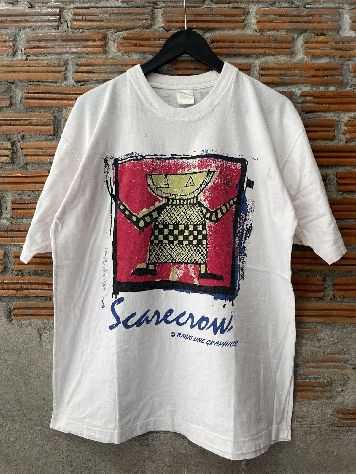Vintage Vintage 90s BASIC LINE GRAPHICS Scarecrow Art T-Shirt XL Size US L / EU 52-54 / 3 - 9 Thumbnail