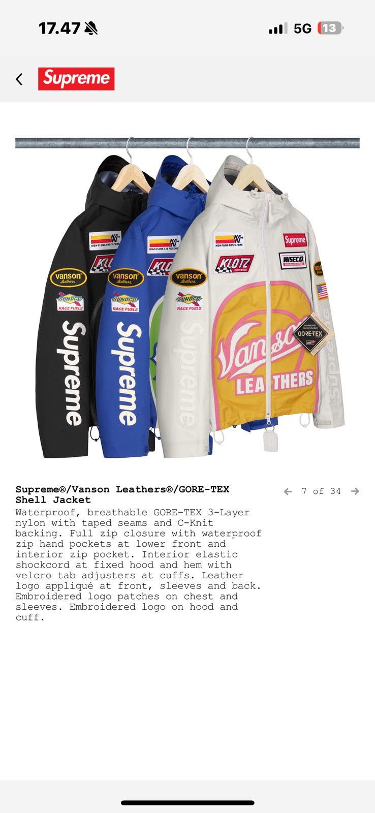 Supreme®/Vanson Leathers®/GORE-TEX Shell Jacket