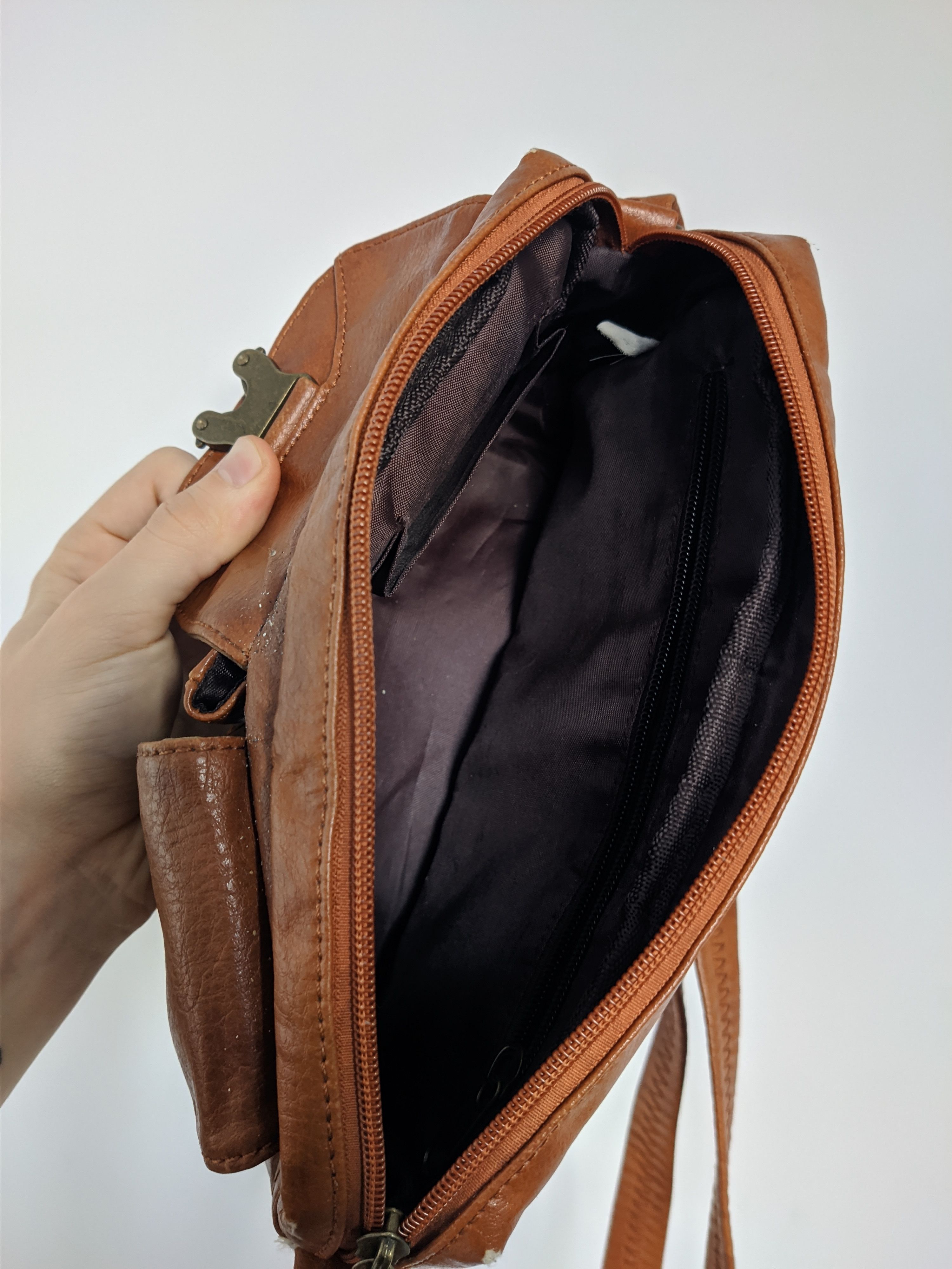 Vintage japanese leather shoulder bag y2k multipocket