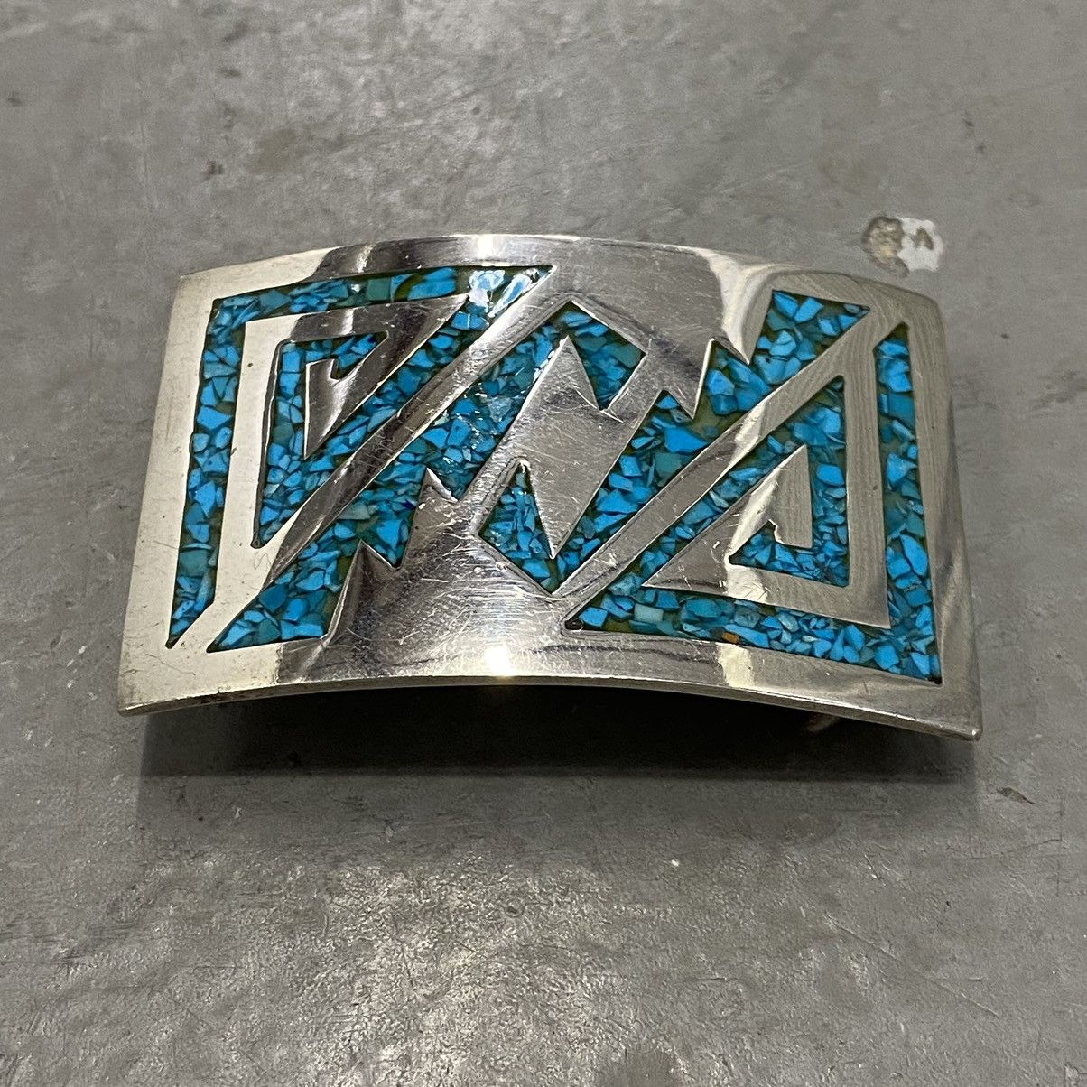 Kapital × Vintage Vtg 60s 70s Sterling Turquoise Tribal Belt Buckle 925 Hippie Size ONE SIZE - 3 Thumbnail