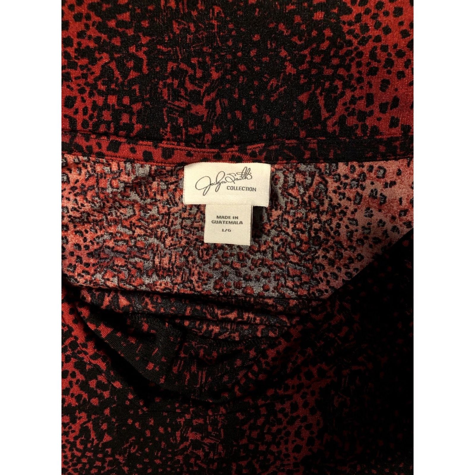 Vintage Jaclyn Smith Blouse Shirt Women L Red Animal Print Short Sleeve Cowl Neck Stretch Retro Geometric" Size L / US 10 / IT 46 - 7 Thumbnail
