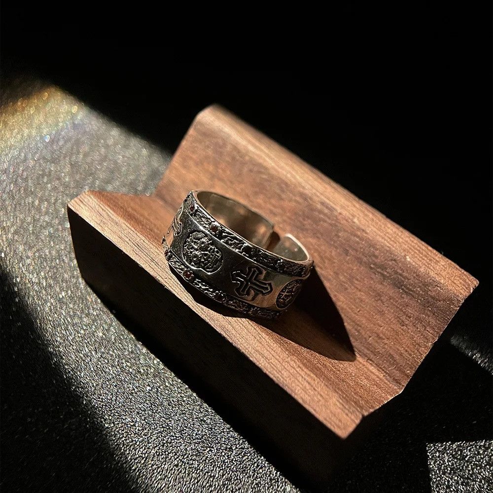 Japanese Brand Retro Cross Skull Red Crystal Ring Size ONE SIZE - 5 Thumbnail