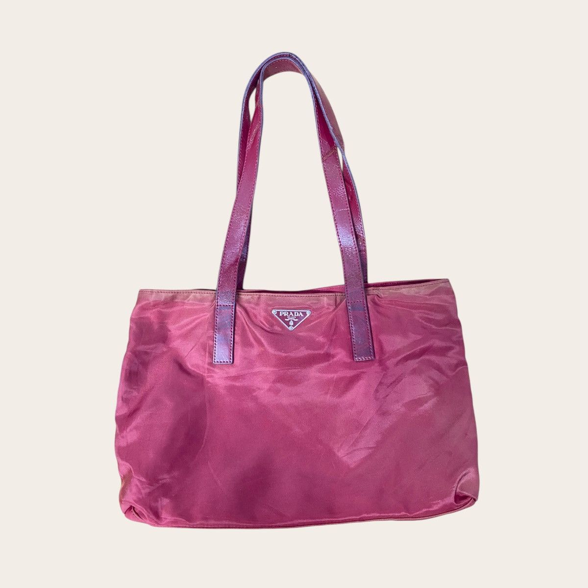 Prada Prada Burgundy Nylon Tote Bag | Leather Handles Size ONE SIZE - 7 Thumbnail