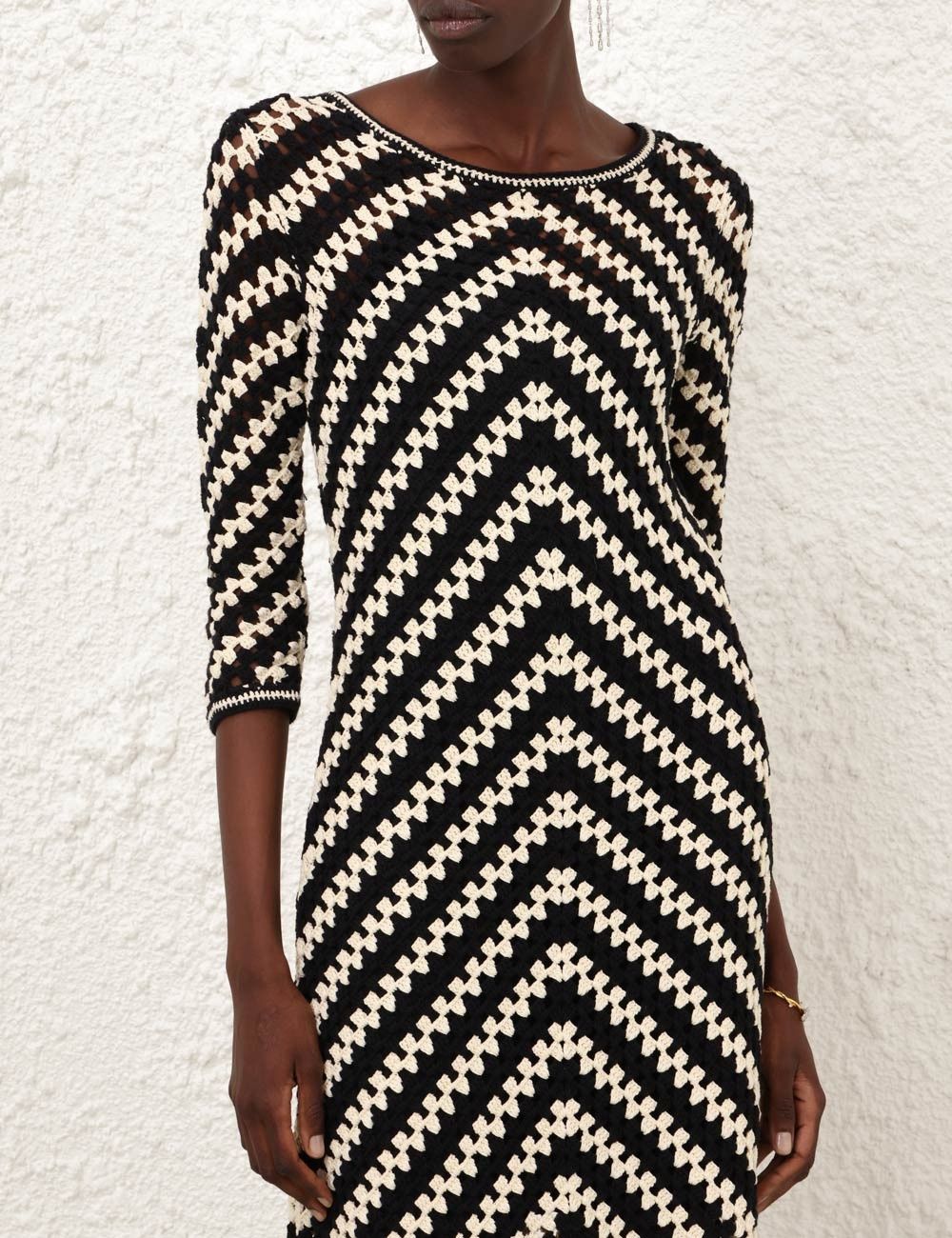 Zimmermann oc11z0525 Halliday Hand Crochet Midi Dress in Ivory & Black Size L / US 10 / IT 46 - 5 Thumbnail