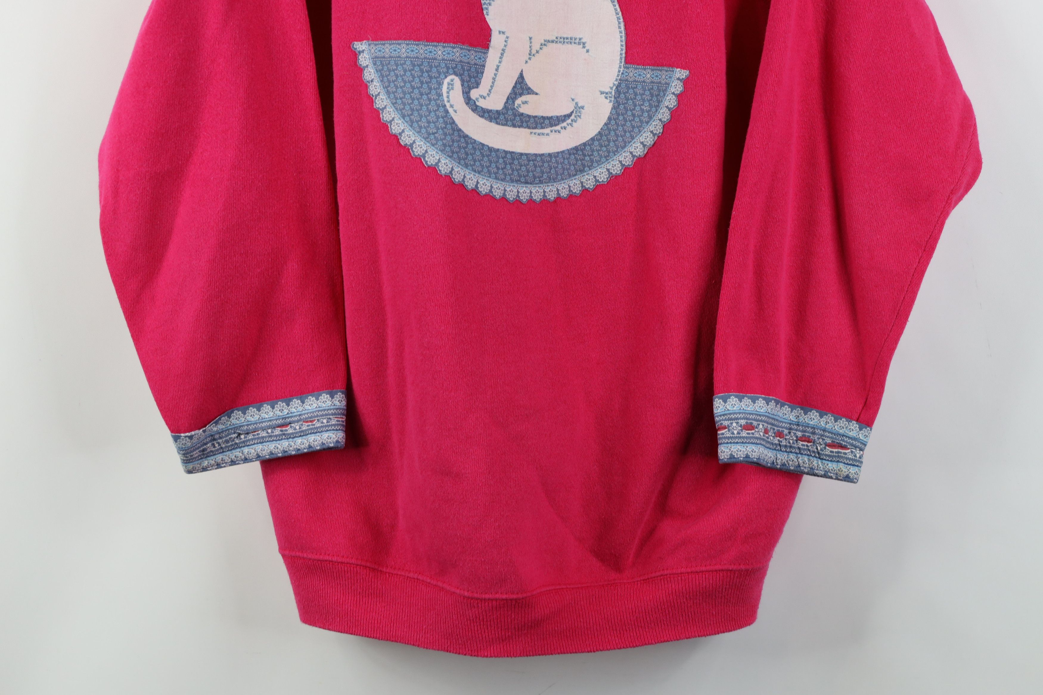 Vintage Vintage 90s Streetwear Quilt Patch Cat Kitten Sweatshirt USA Size XL / US 12-14 / IT 48-50 - 3 Thumbnail