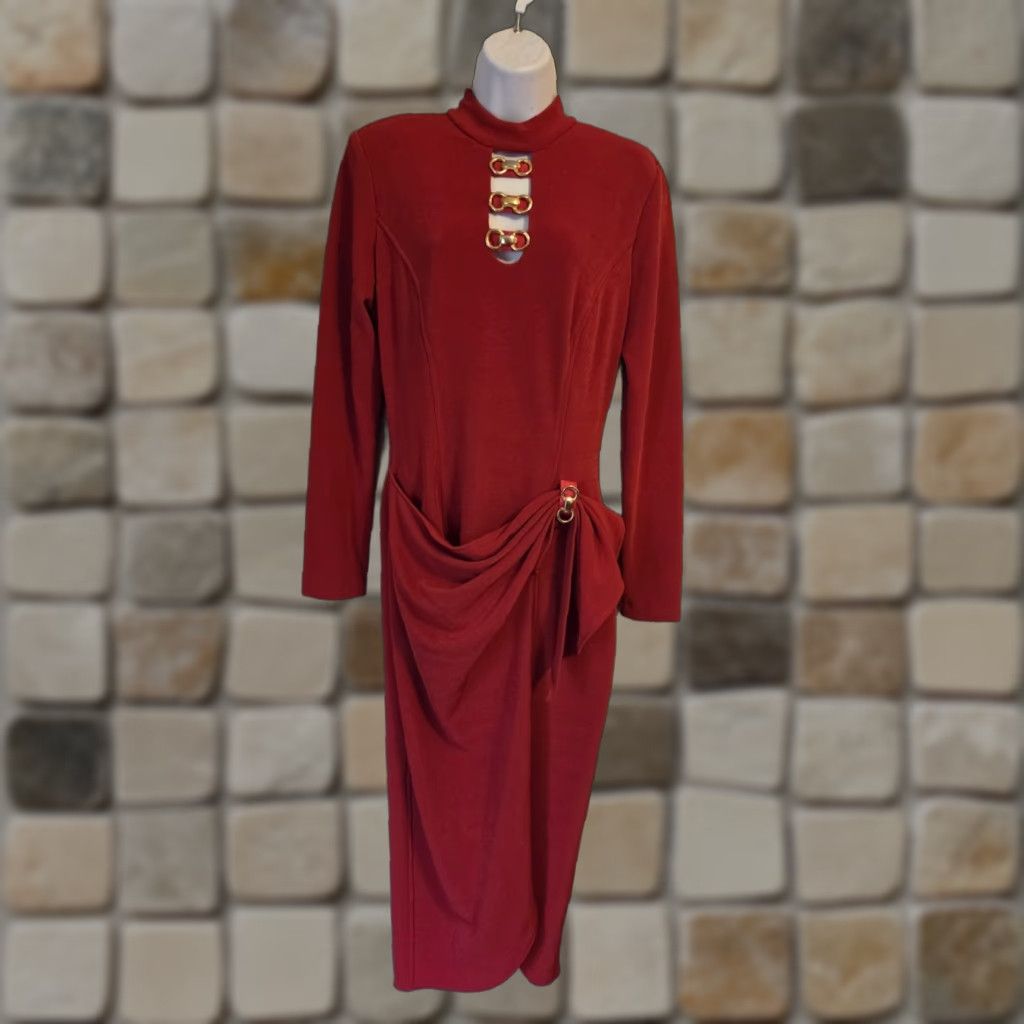 Vintage VINTAGE Spiegel Ebony Style Asian Look Sheath Dress Size 8 Red 1980s Women’s/ Womens Dress Size M / US 6-8 / IT 42-44 - 1 Thumbnail
