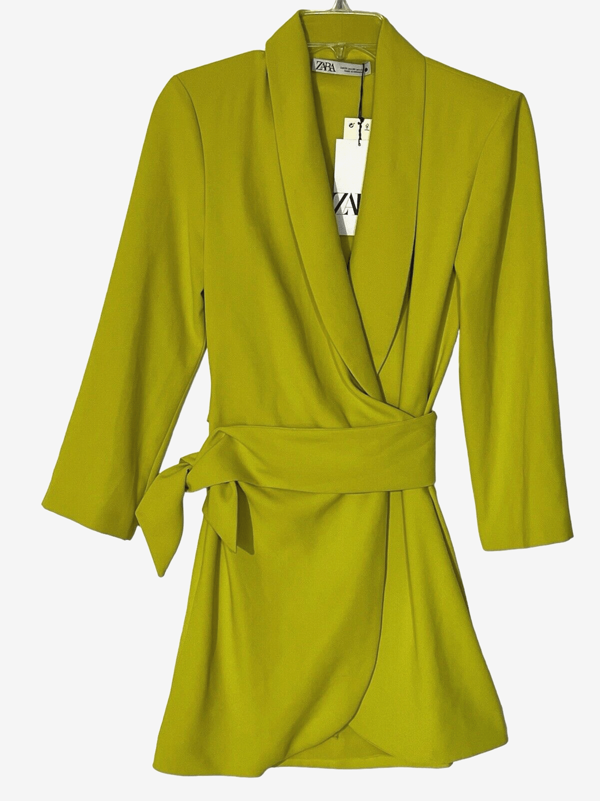 Zara Zara Pareo Lime Green Long Sleeve Wrap Mini Dress Size XS / US 0-2 / IT 36-38 - 5 Thumbnail