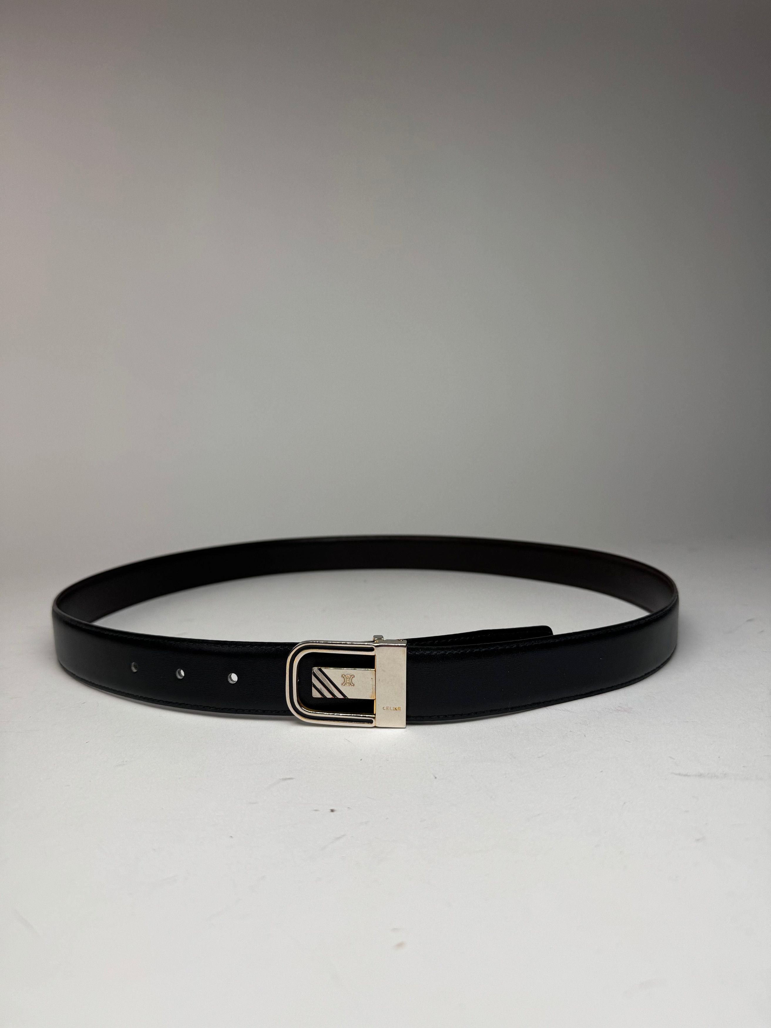 Celine Vintage Triomphe Leather Belt black Size ONE SIZE - 1 Thumbnail