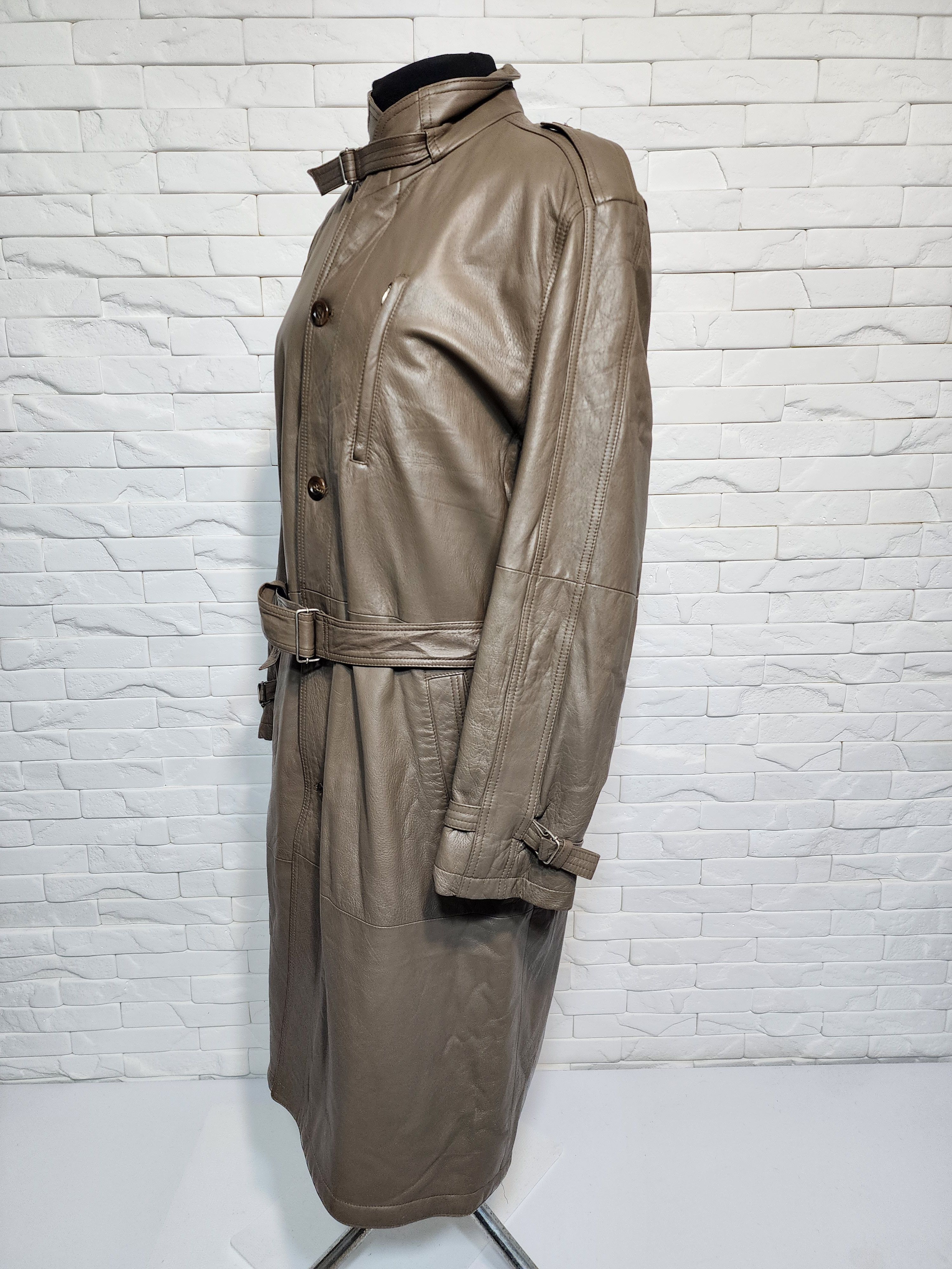 Designer Gray Genuine Leather Men's Coat with Belt Size US XXL / EU 58 / 5 - 2 Thumbnail