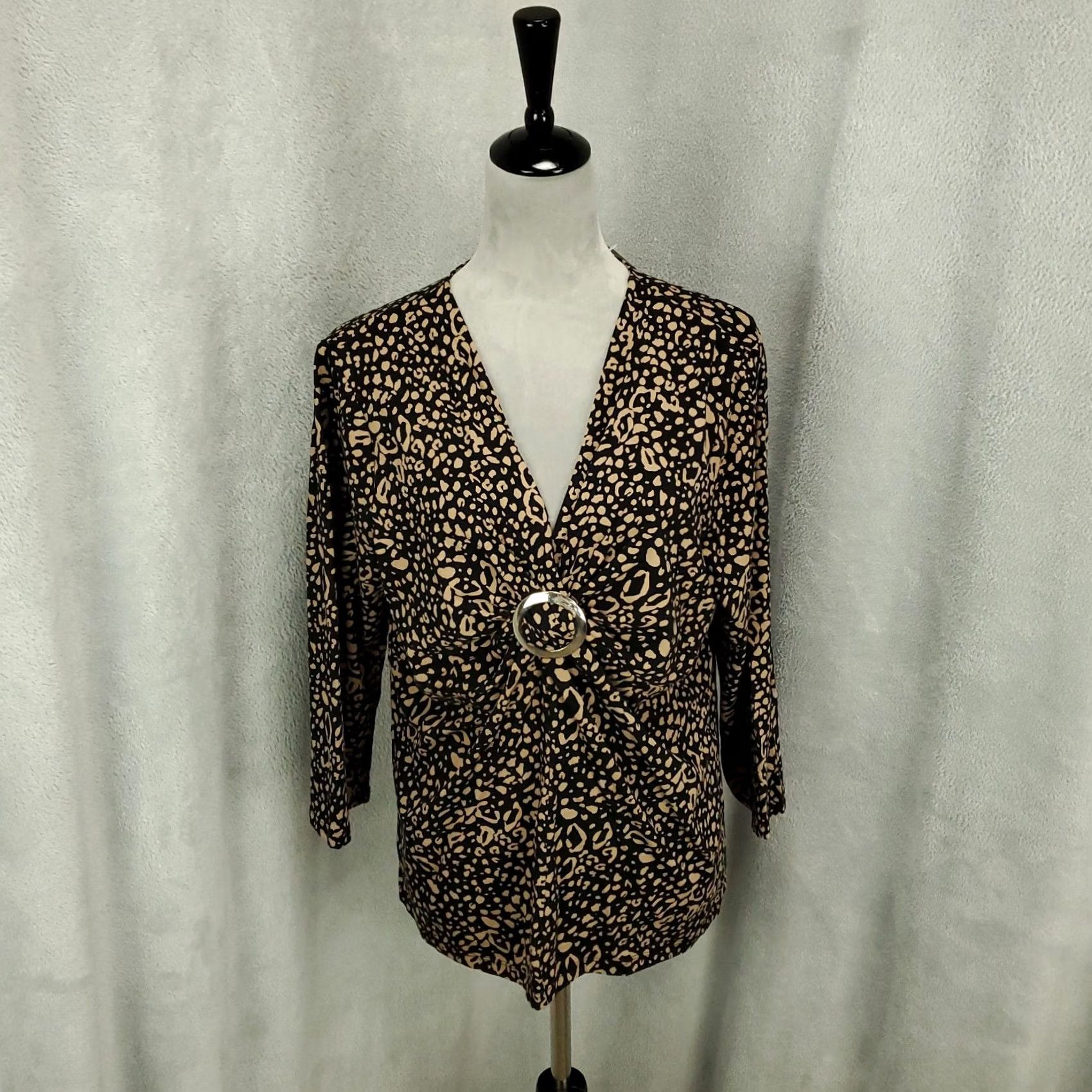Vintage Josephine Chaus Leopard Print Top Womens XL Pullover V-Neck Knit Casual Shirt Tunic NWT Size XL / US 12-14 / IT 48-50 - 2 Thumbnail