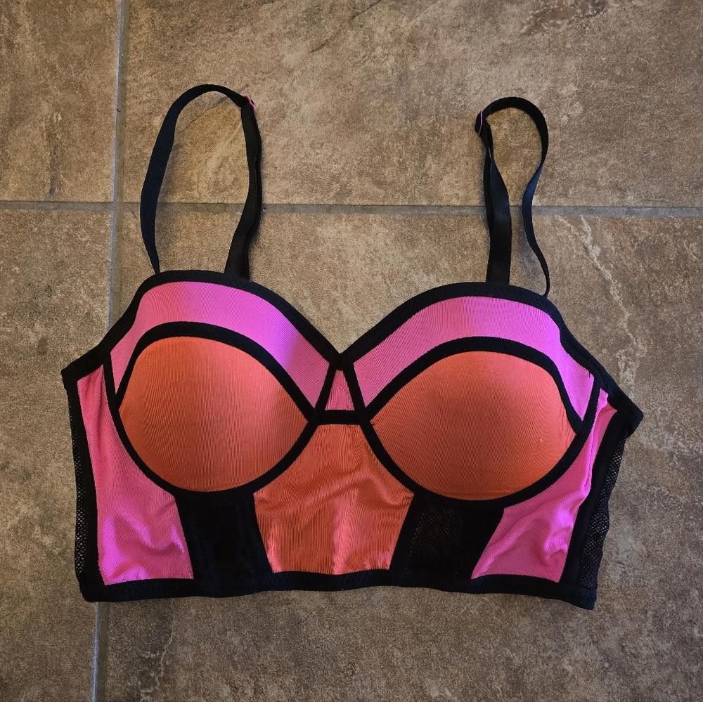 Designer Neon Black Lined BB Longline Bustier Bra Size ONE SIZE - 1 Thumbnail