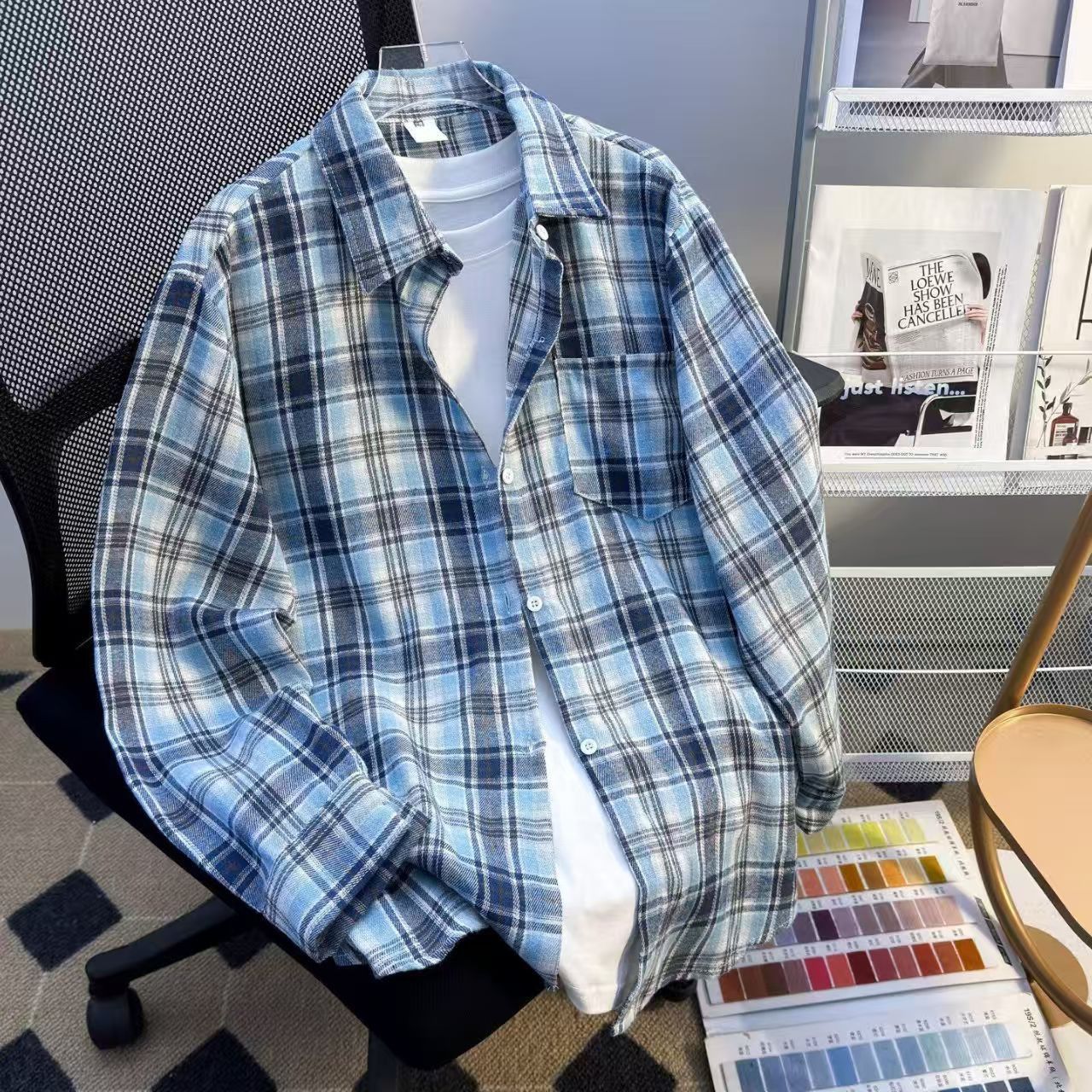 Vintage Cool Blue Plaid Flannel Shirt Size US M / EU 48-50 / 2 - 2 Thumbnail