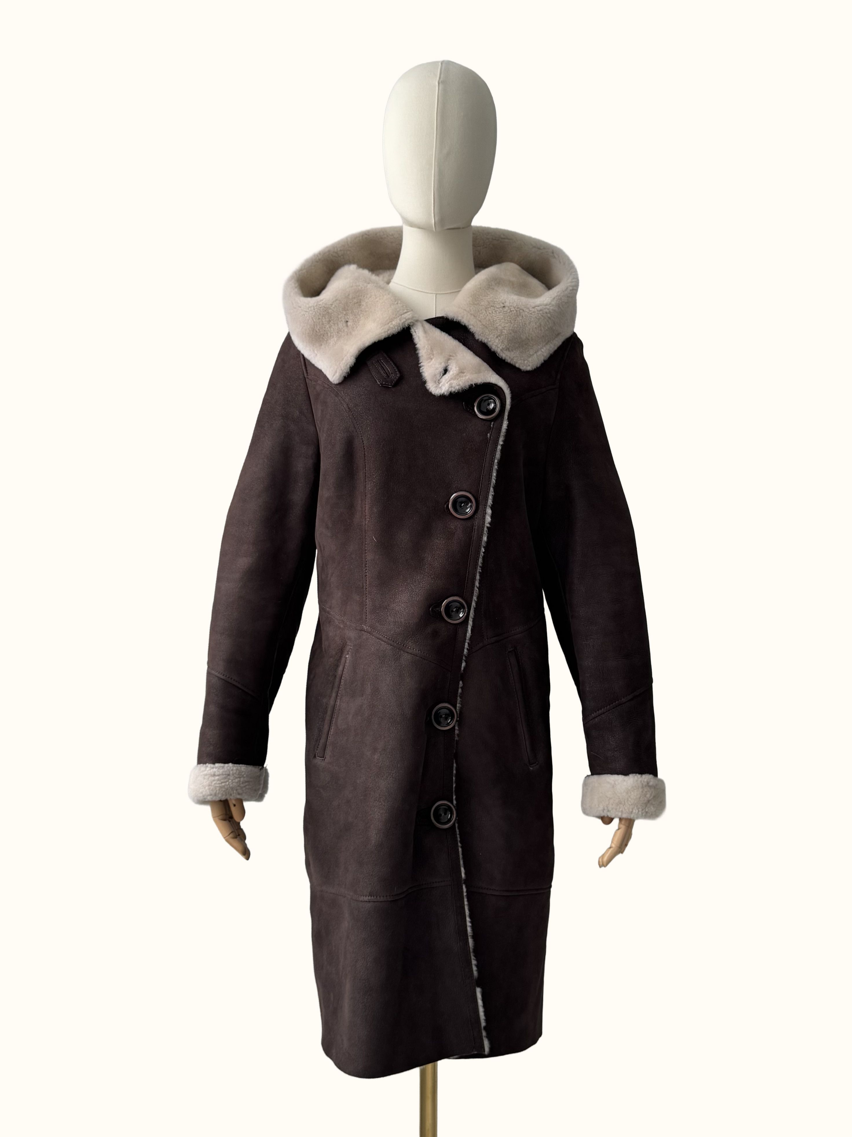 Vintage Vintage Real Sheepskin Hooded Coat(B409)E2D15 Size L / US 10 / IT 46 - 1 Thumbnail