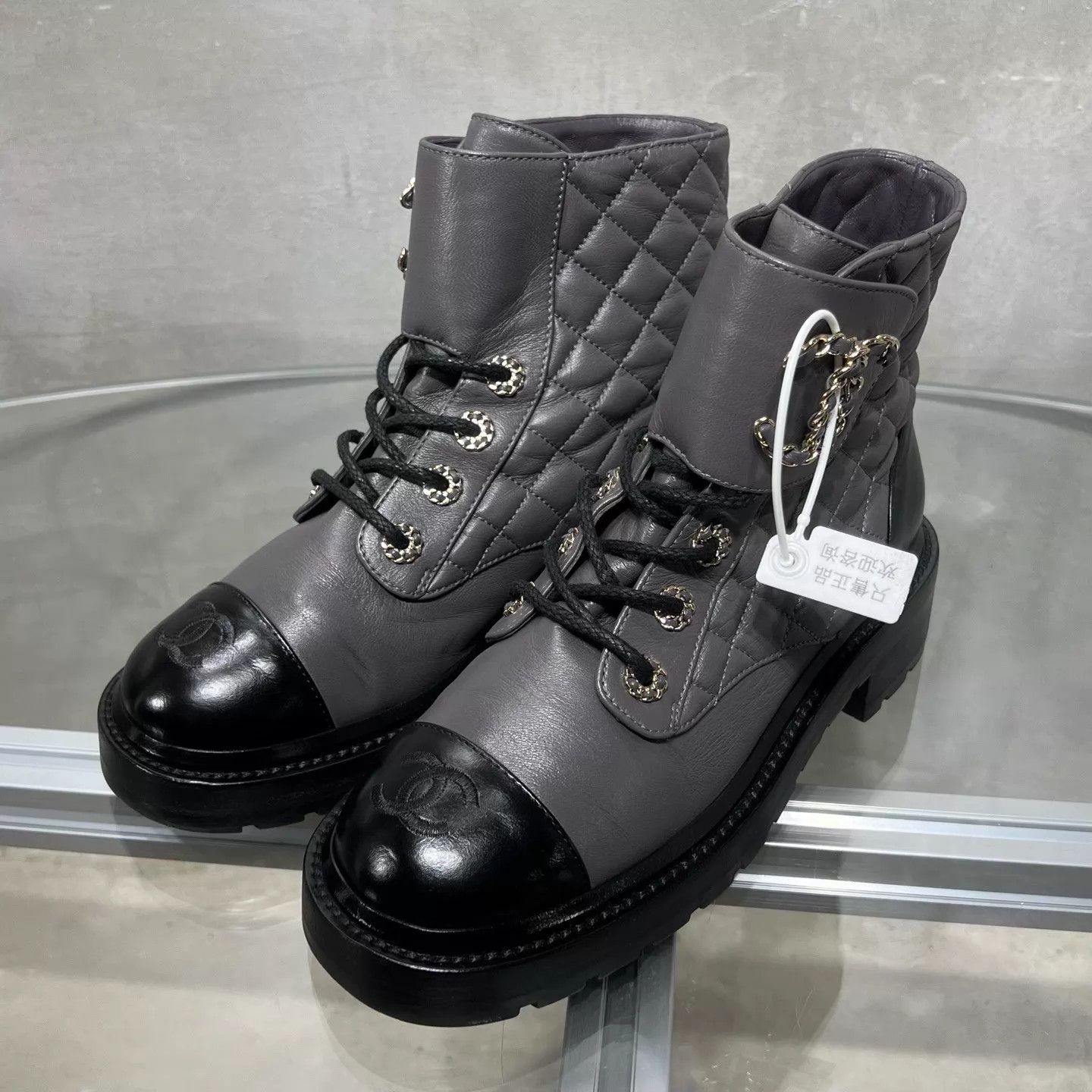 Chanel Chanel Quilted CC Chain Short Boots Elephant Gray 37 Size US 6.5 / IT 36.5 - 2 Thumbnail