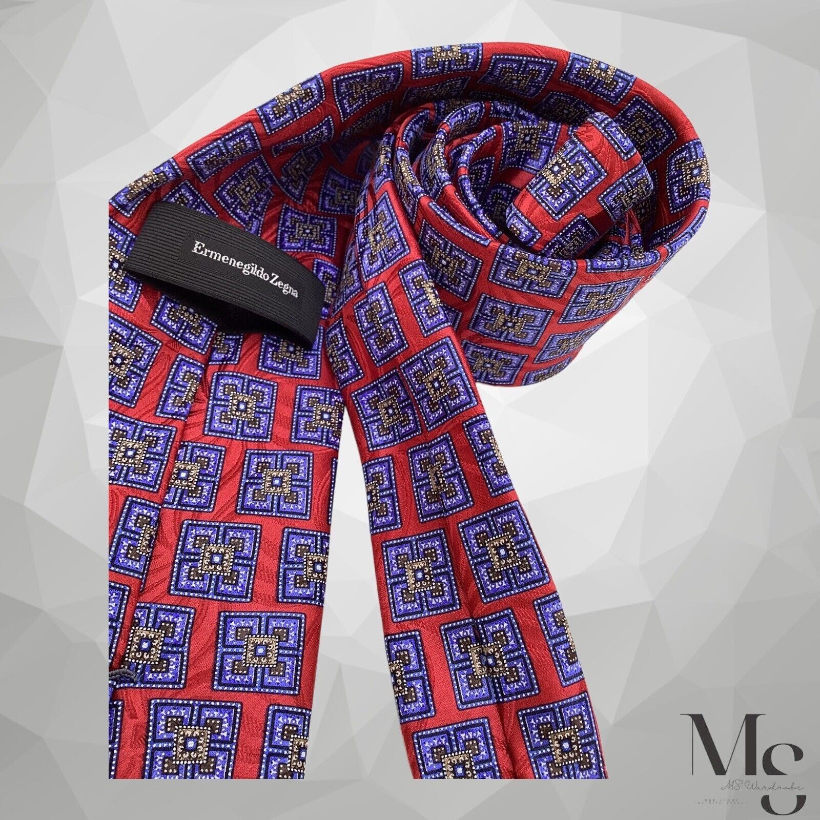 Ermenegildo Zegna ERMENEGILDO ZEGNA Black Tag Red Blue Medallion Silk Tie Ital Size ONE SIZE - 3 Thumbnail