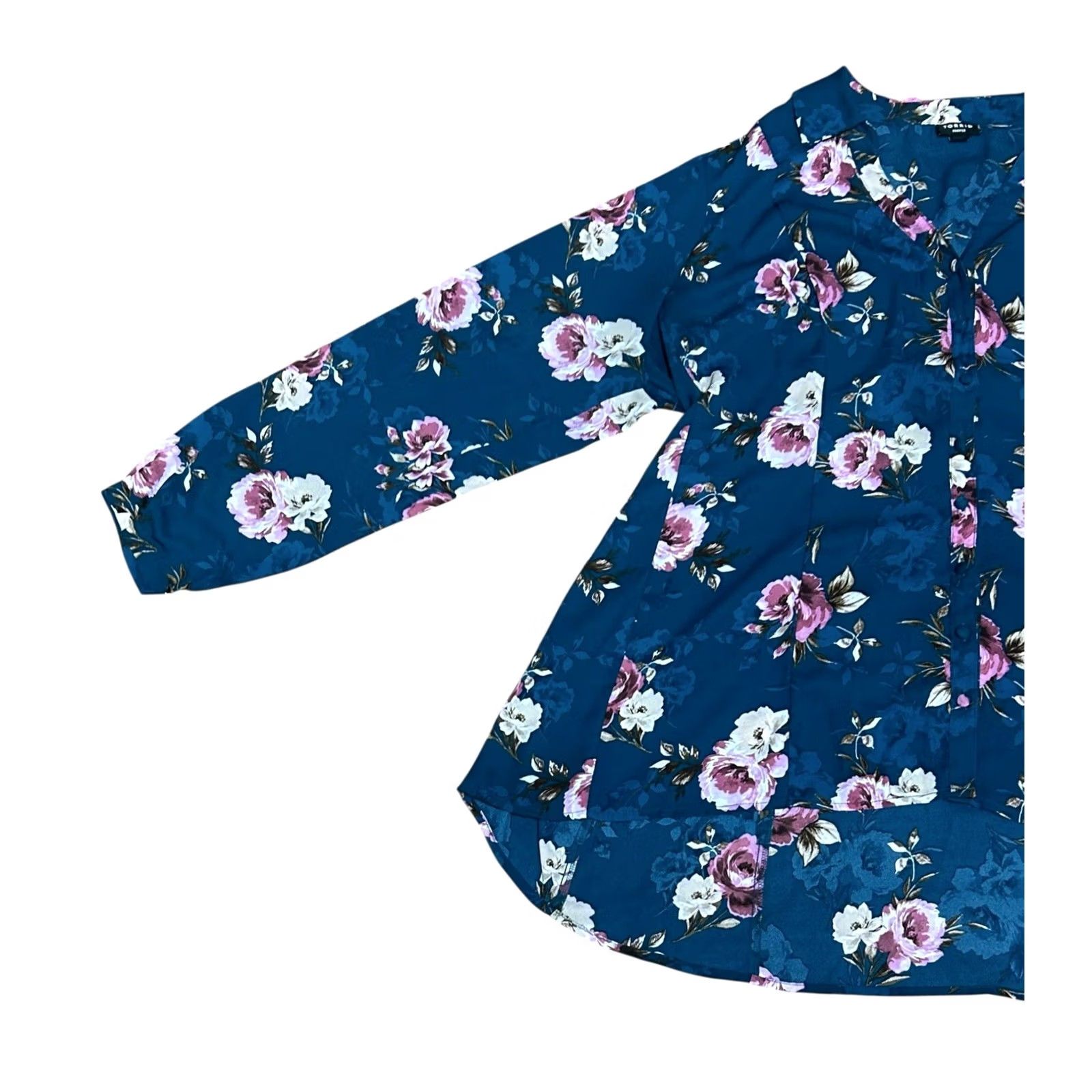 Torrid Torrid Blouse Long Sleeve Floral Fit and Flare Georgette Shirt Women's Sz 1 Blue Pattern Silk-like Polyester Sighted Vintage No Size XS / US 0-2 / IT 36-38 - 3 Thumbnail