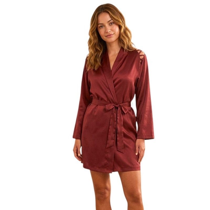 Other Frederick's of Hollywood Syrah Satin Robe, S Size ONE SIZE - 4 Thumbnail