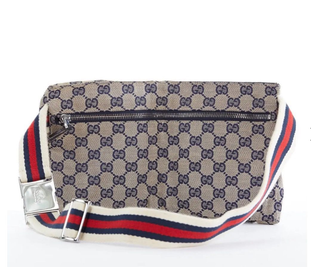 Gucci Authentic GUCCI BLUE GG Canvas lined pocket Belt bag Size ONE SIZE - 3 Thumbnail