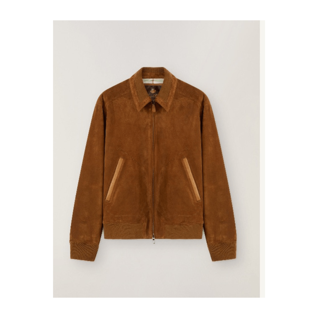 o1srvl11e1224 Smooth Suede Kent Bomber Jacket in Brown