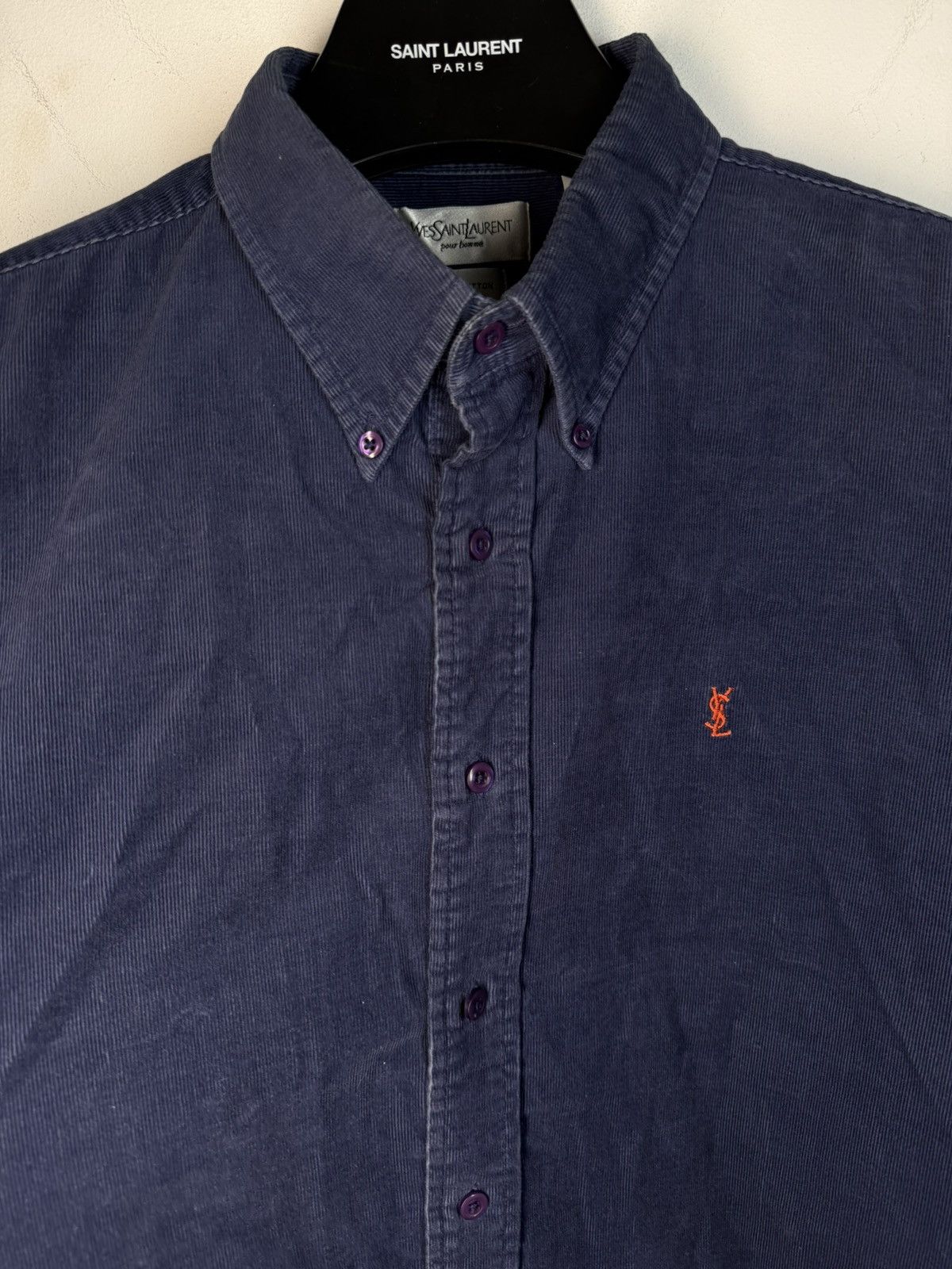 Yves Saint Laurent Corduroy YSL Shirt Velvet Soft Navy Button Up Dress Shirt Size US XL / EU 56 / 4 - 8 Thumbnail