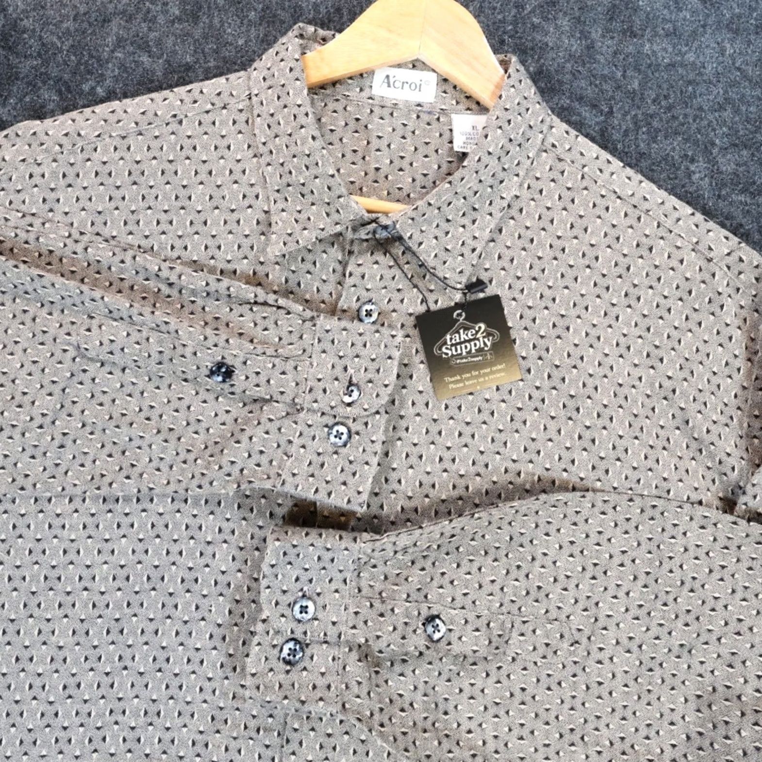 Vintage VINTAGE A'croi Button Up Shirt Mens XL Tan Geometric Long Sleeve Size US XL / EU 56 / 4 - 2 Thumbnail