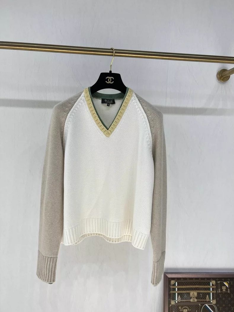 Loro Piana LORO PIANA V-neck patchwork cashmere knit sweater Size M / US 6-8 / IT 42-44 - 1 Thumbnail